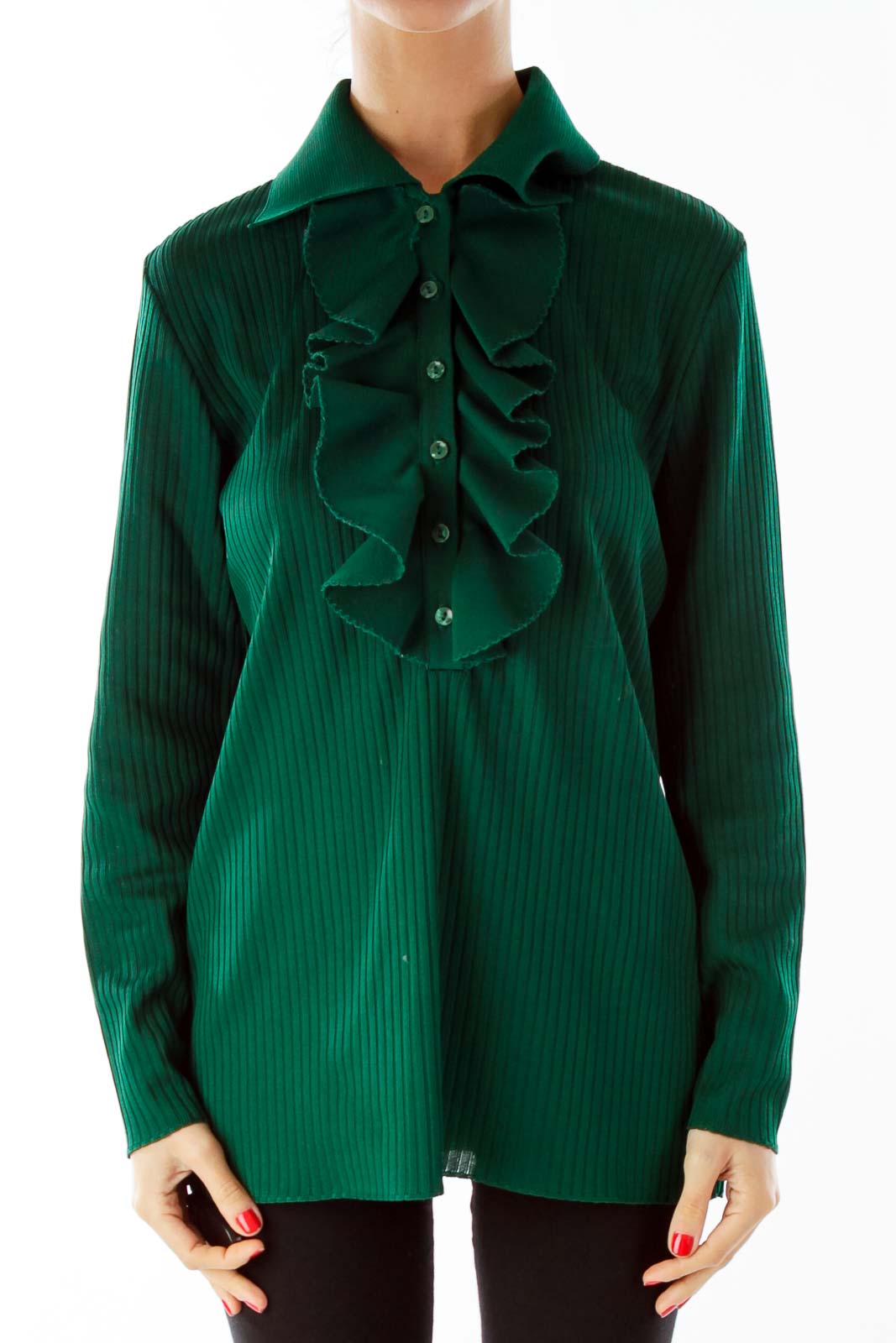 Green Ruffle Vintage Blouse Front