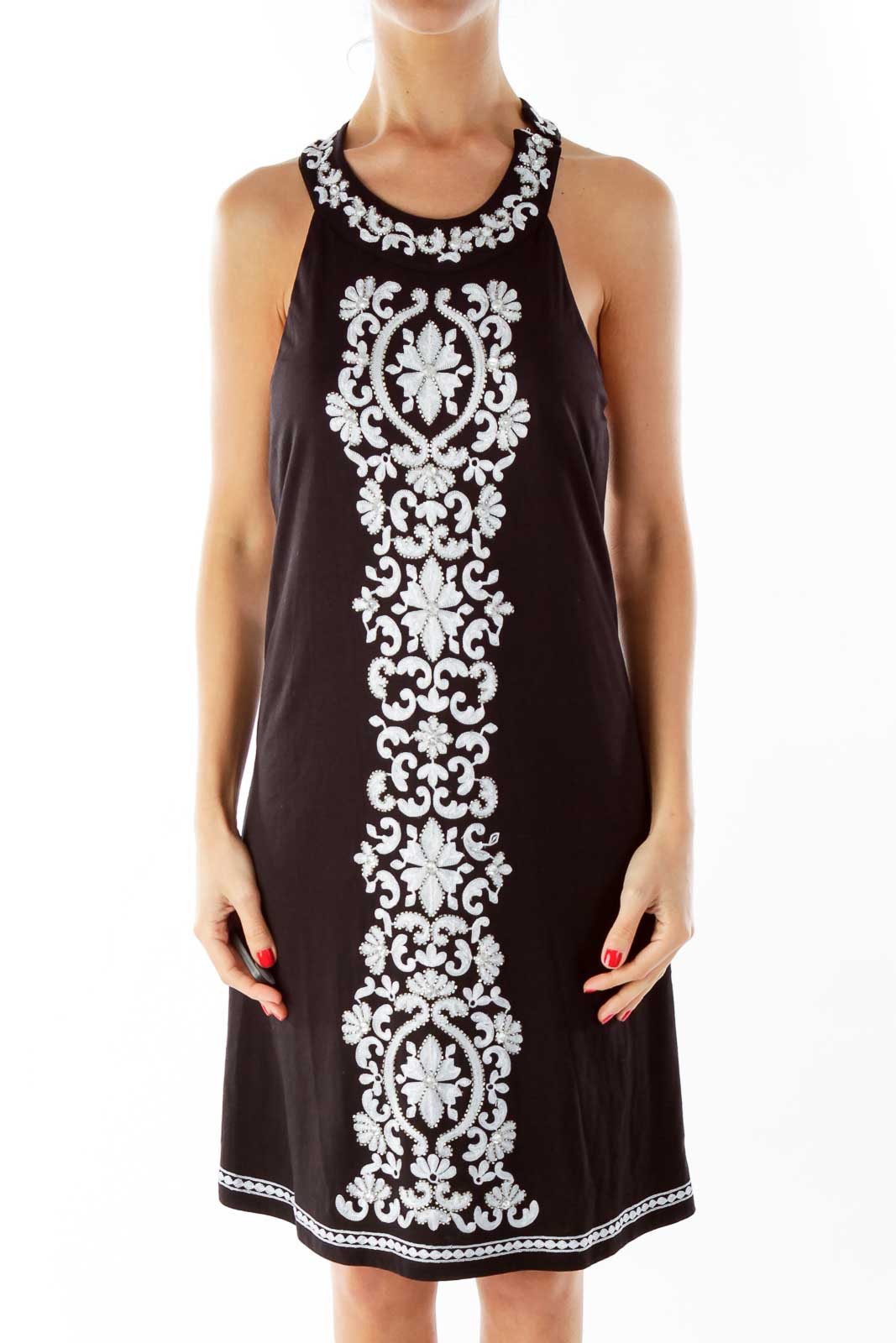 Black White Sequined Day Dress Front