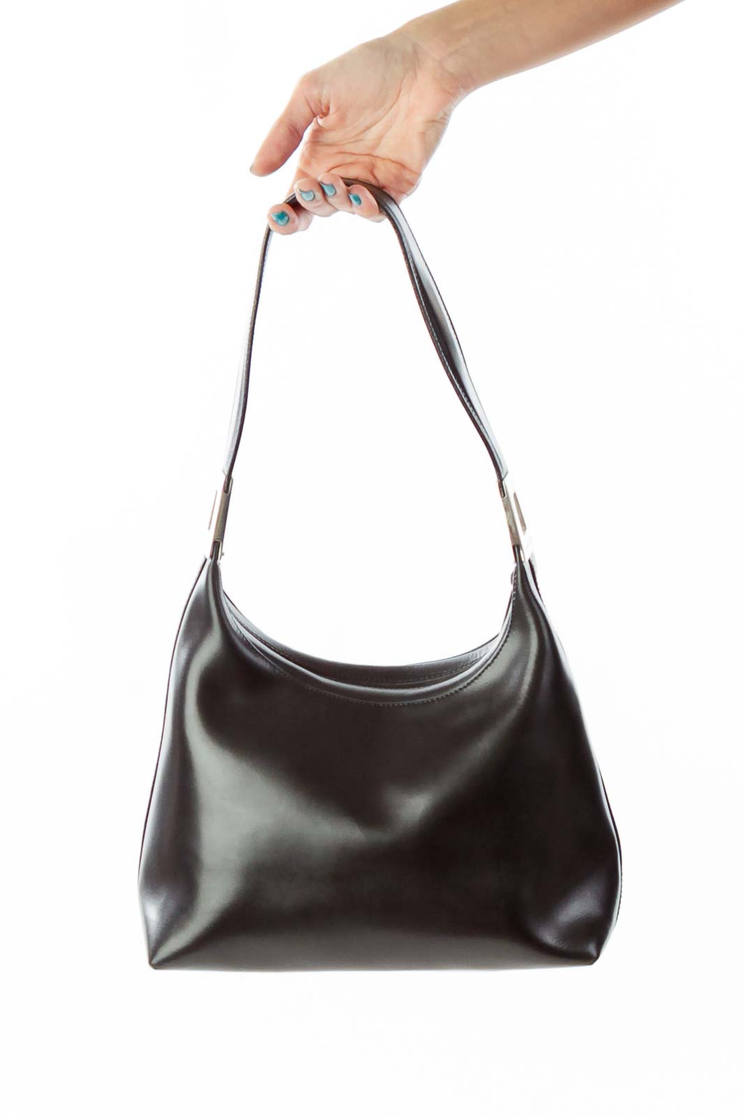 Black Leather Metallic Shoulder Bag Front
