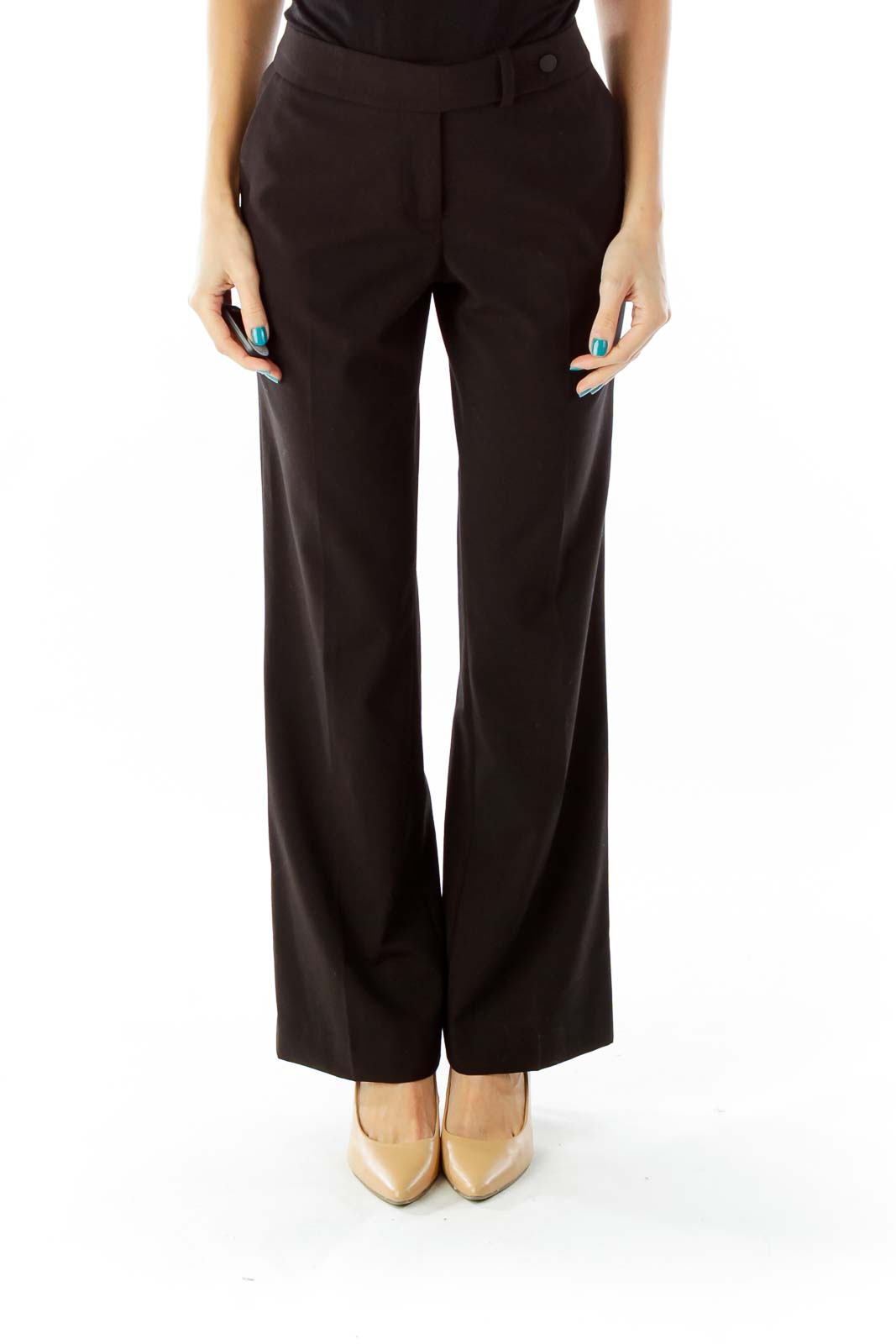 Calvin Klein - Black Straight-Leg Pants Rayon Polyester Spandex | SilkRoll