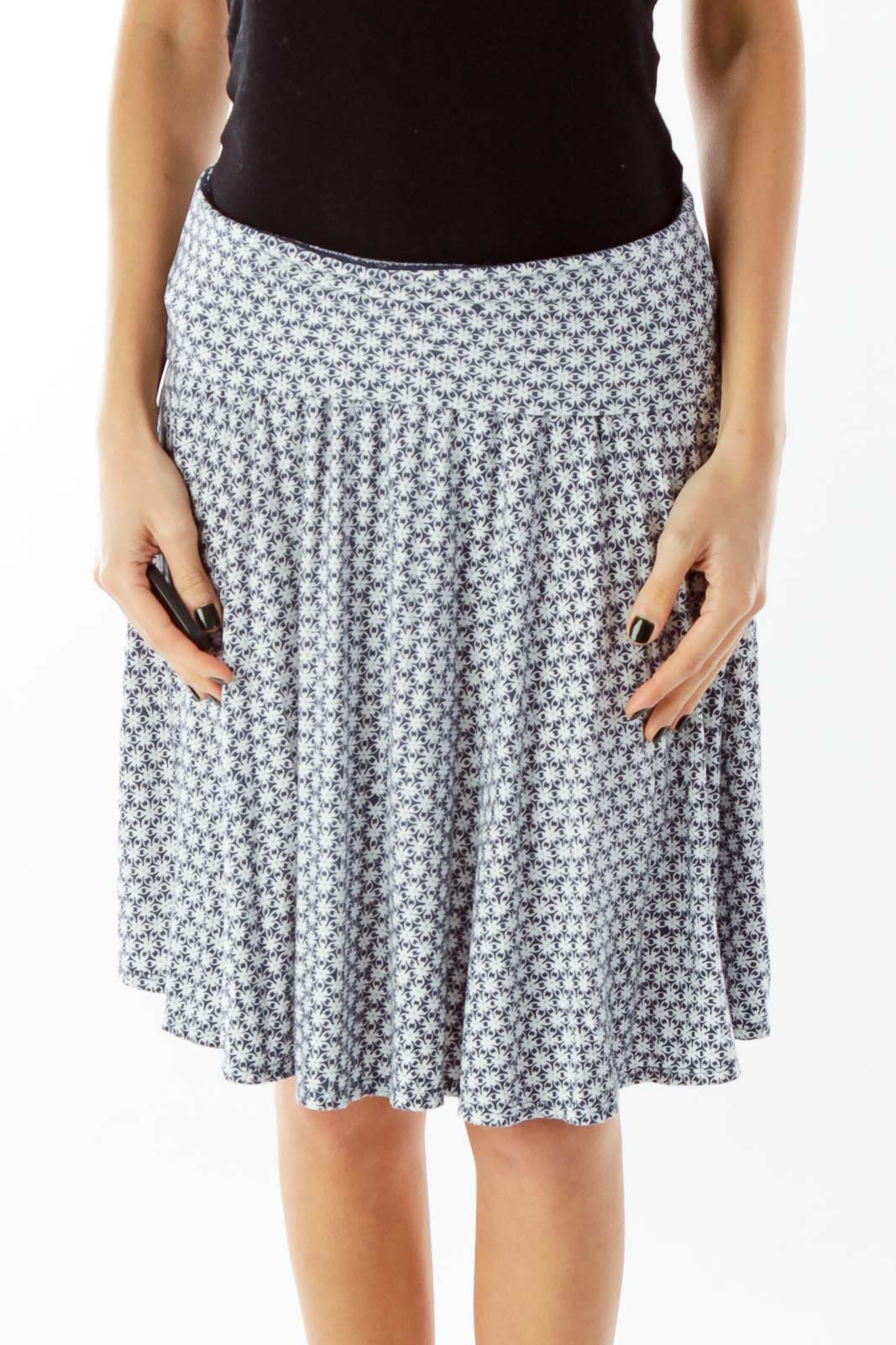 Navy White Green Floral Skirt Front