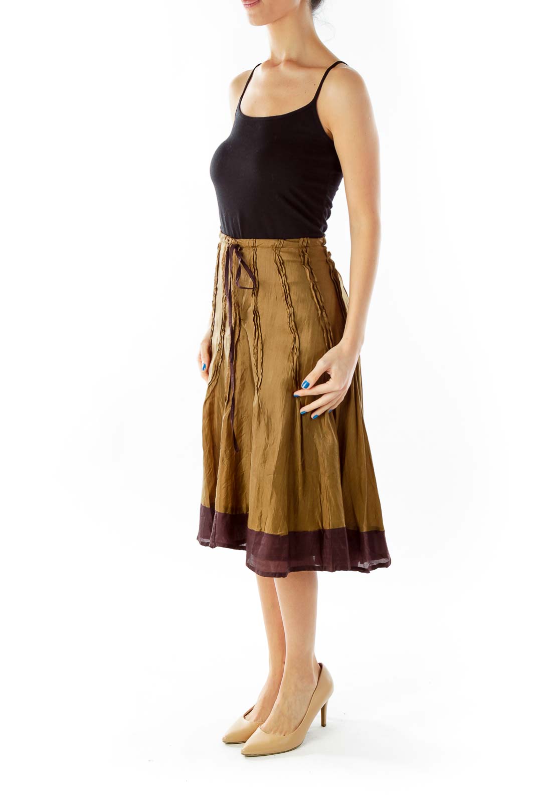 Chan Luu Brown Silk Flared Midi Skirt Silk SilkRoll