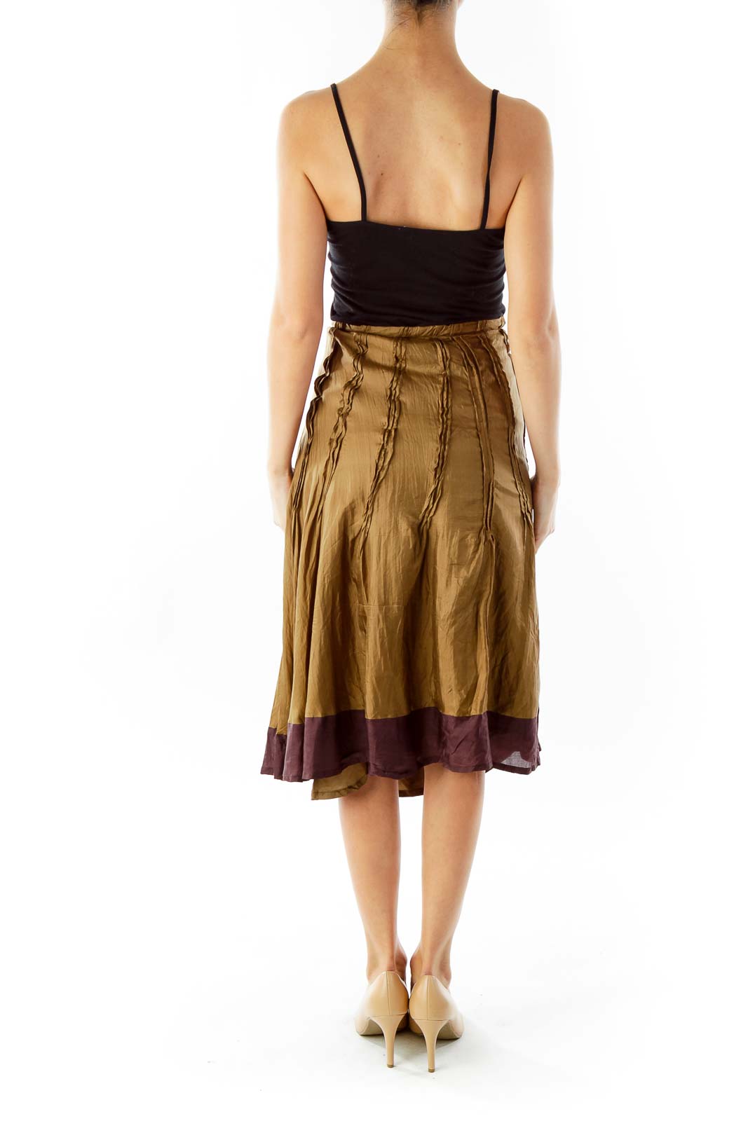 Chan Luu Brown Silk Flared Midi Skirt Silk SilkRoll