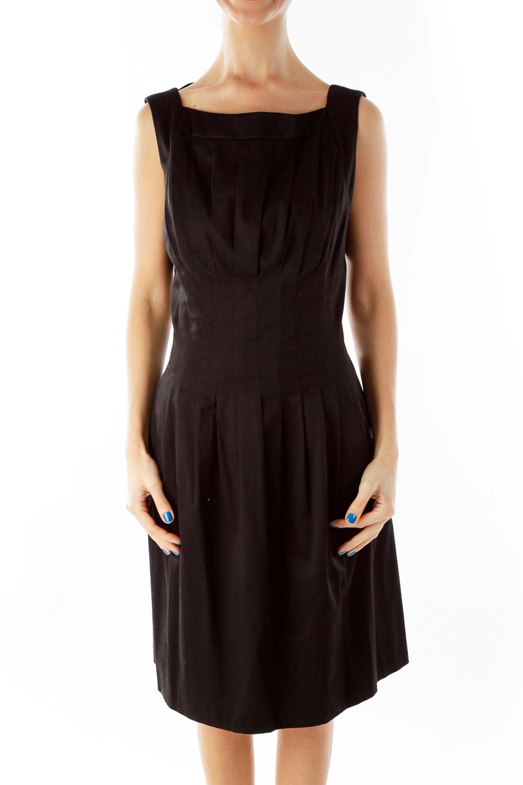 Black Pleated Cocktail Dress Front
