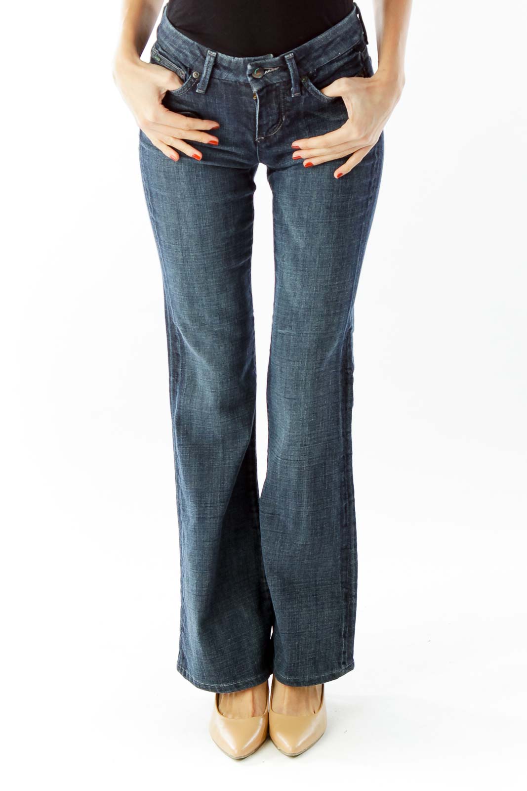 Navy High-Waisted Flared Jeans Front