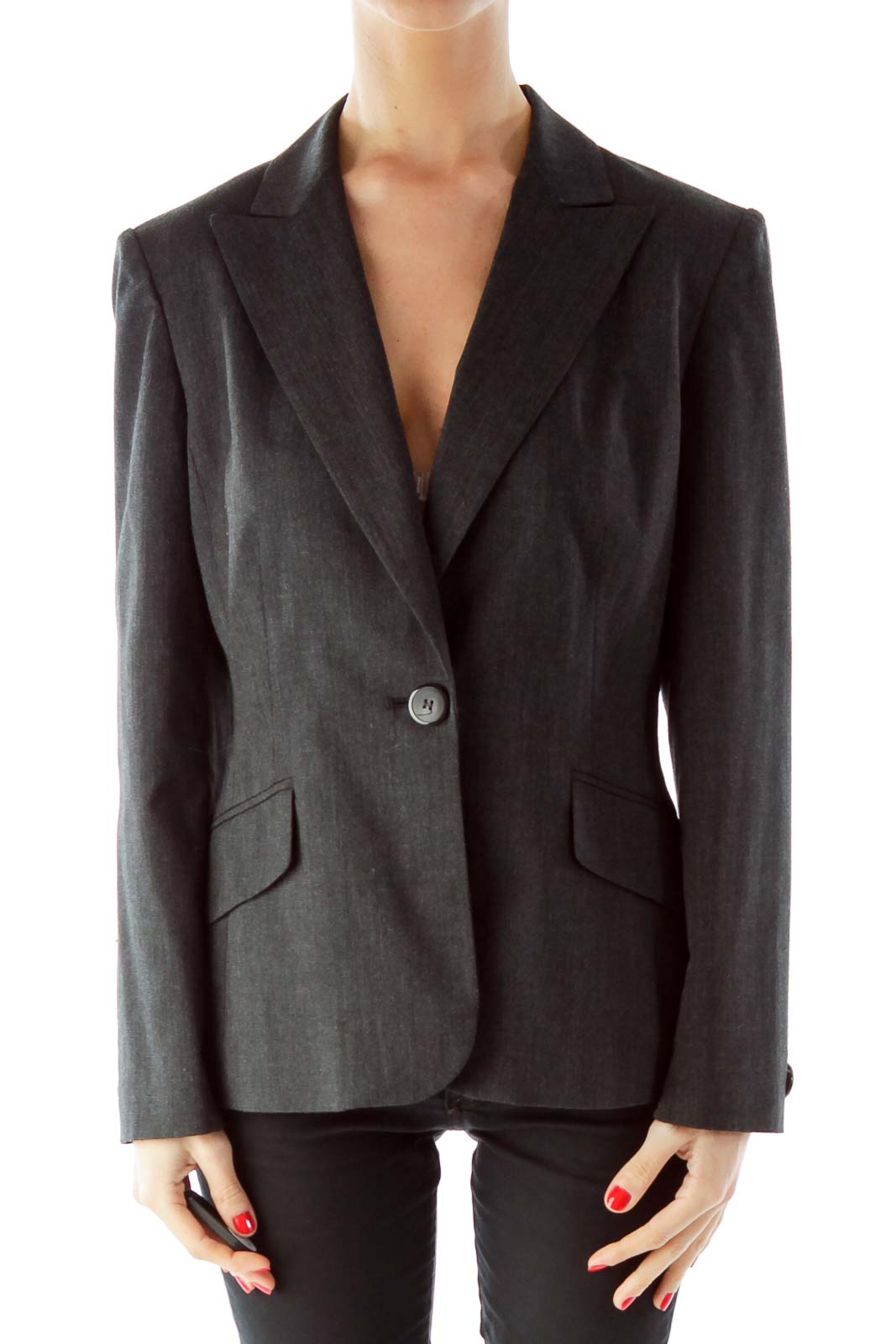 Gray Single Breasted Pocketed Suit Jacket Front