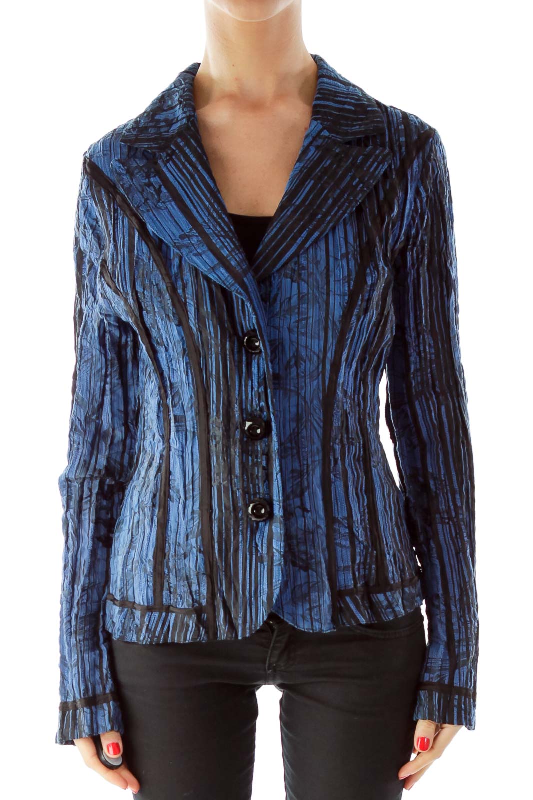 Blue and Black Scrunched Blazer Front