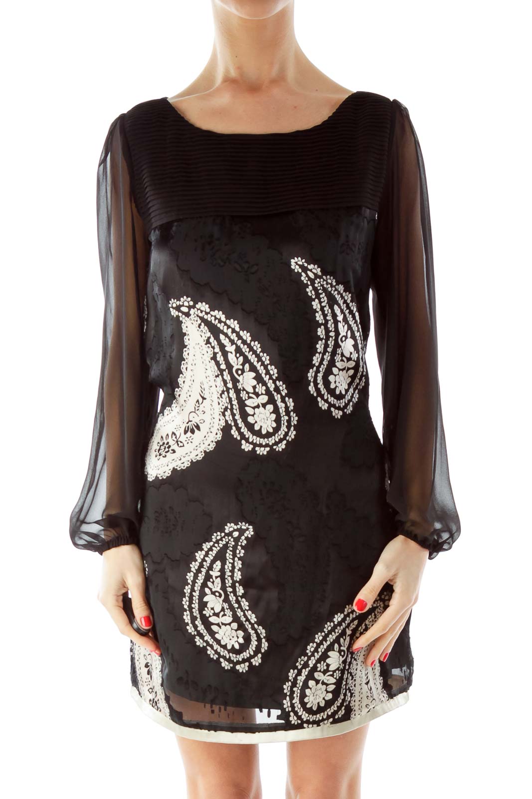 Black Silk Paisley Print Dress Front