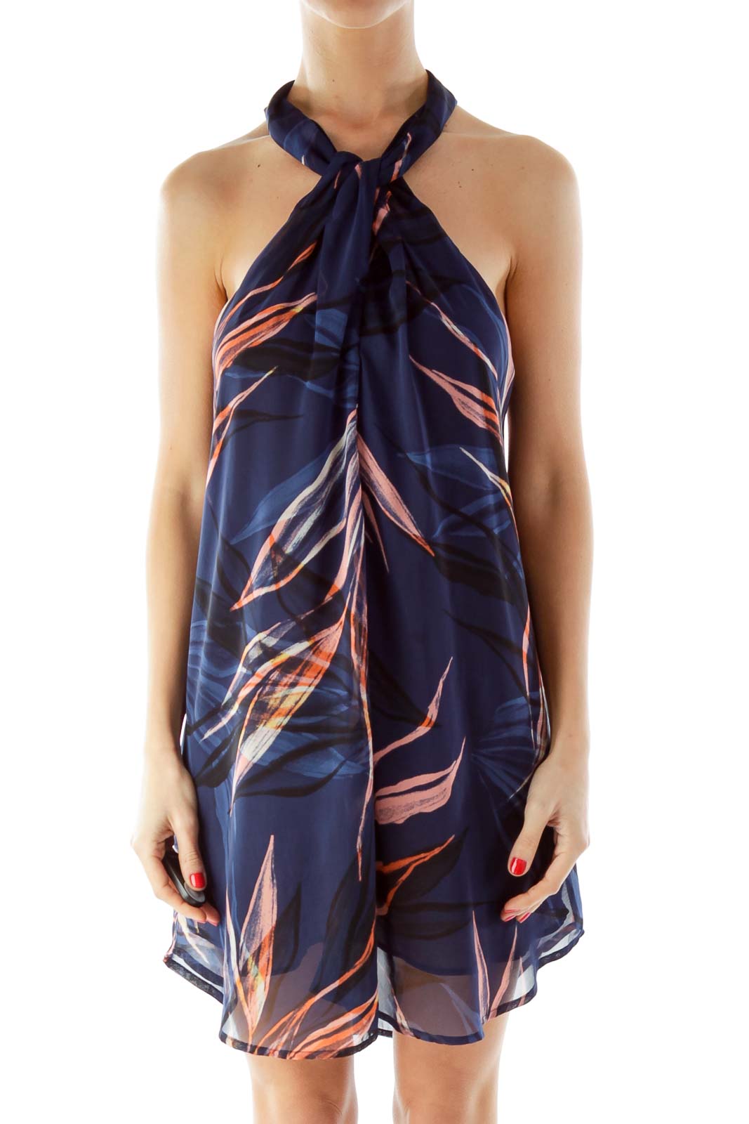 Navy Printed Dress Front