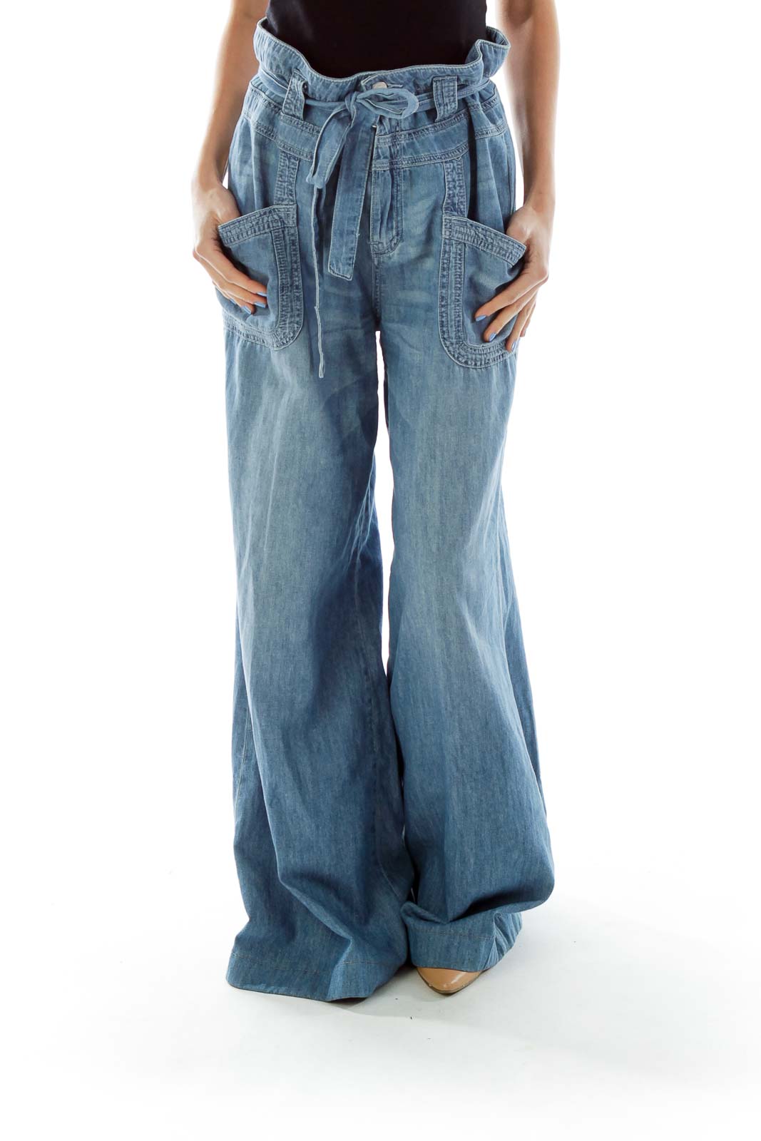 Blue High-Waisted Wide-Leg Jeans Front