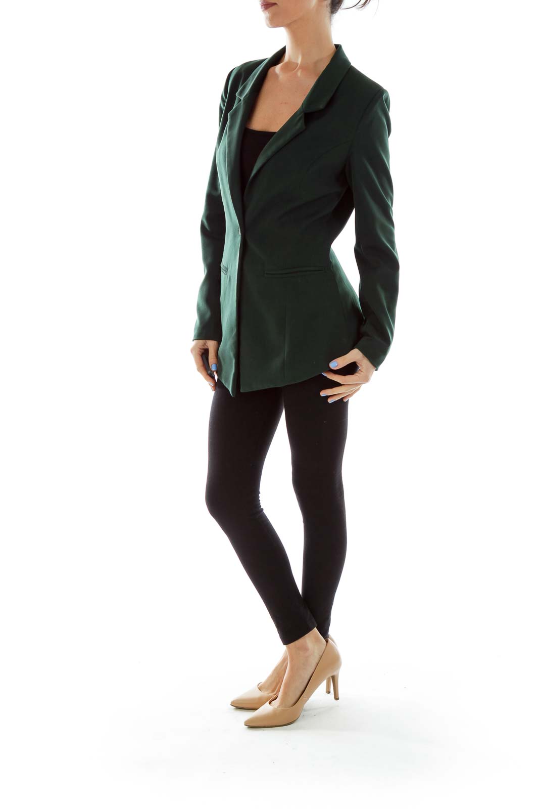41 Hawthorn - Green Fitted Blazer Polyester Spandex | SilkRoll