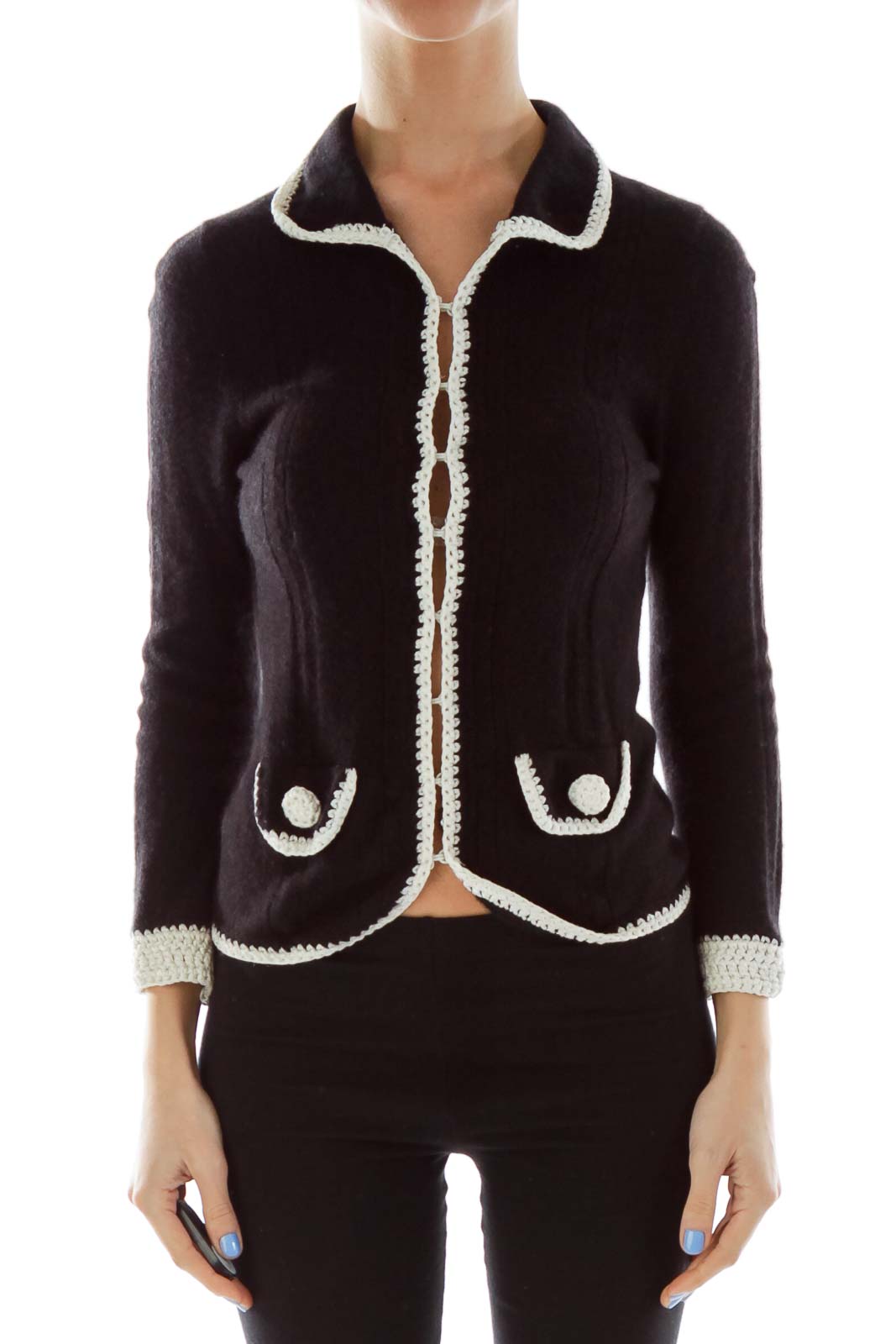 Nanette Lepore - Black White Crocheted Cashmere Sweater Cashmere | SilkRoll