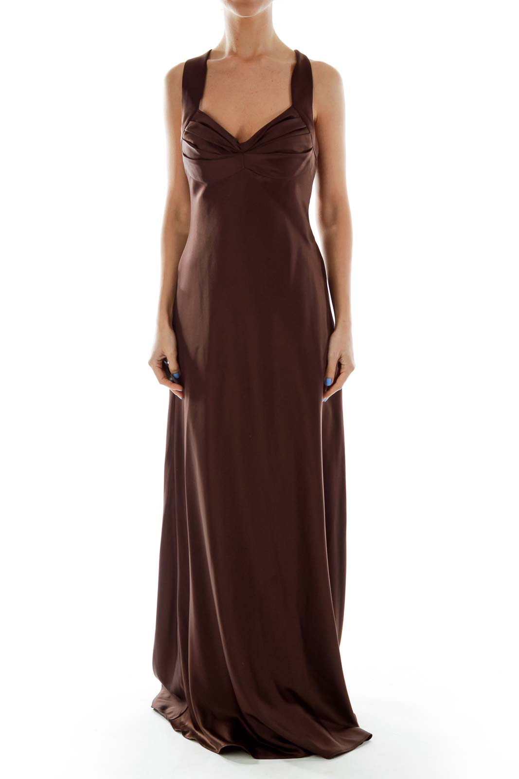 Brown Satin Evening Gown Front