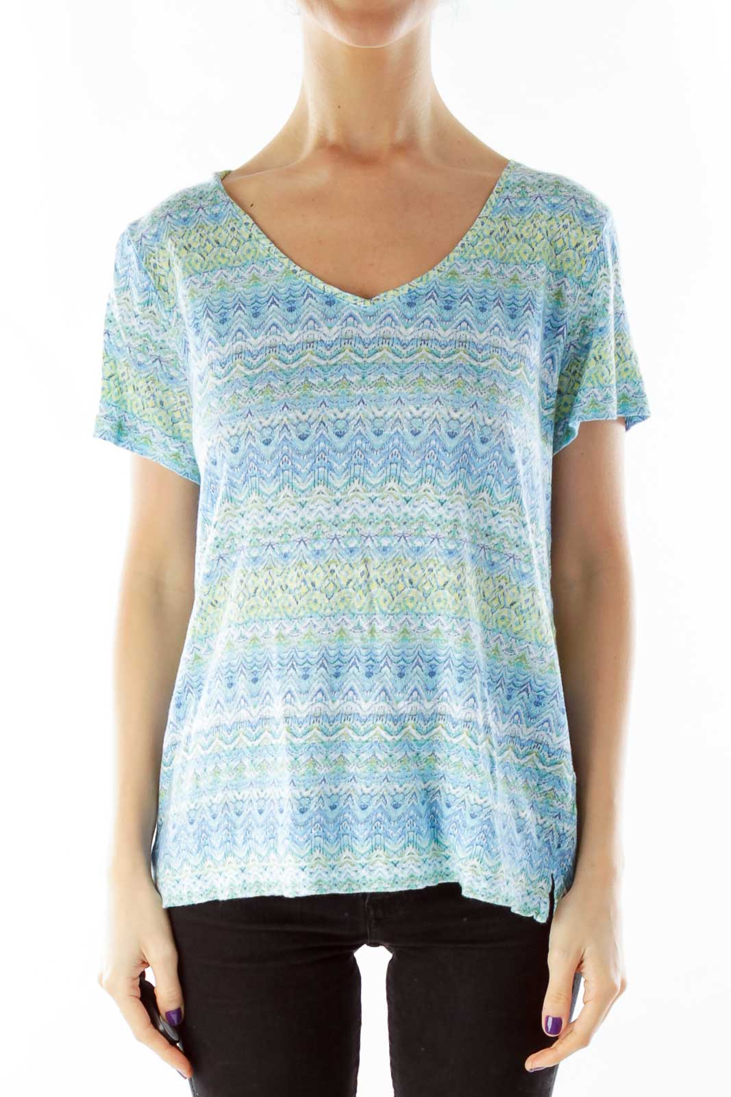 Blue Green Printed Top Front