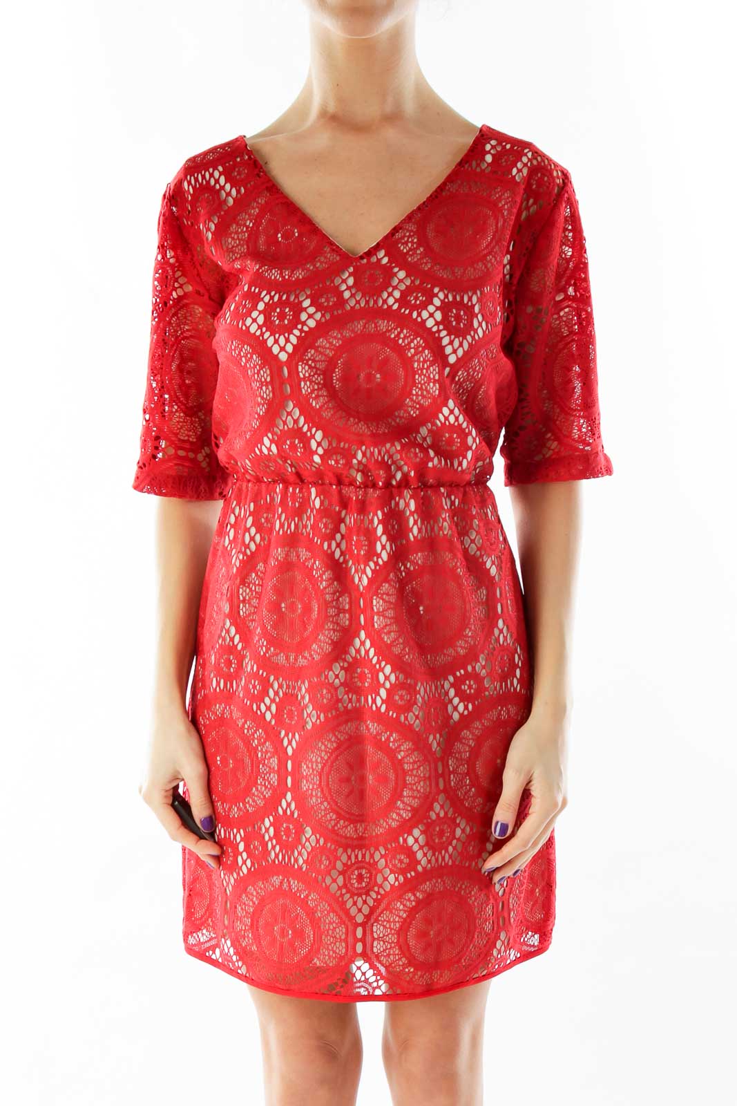 Red Lace Dress Front
