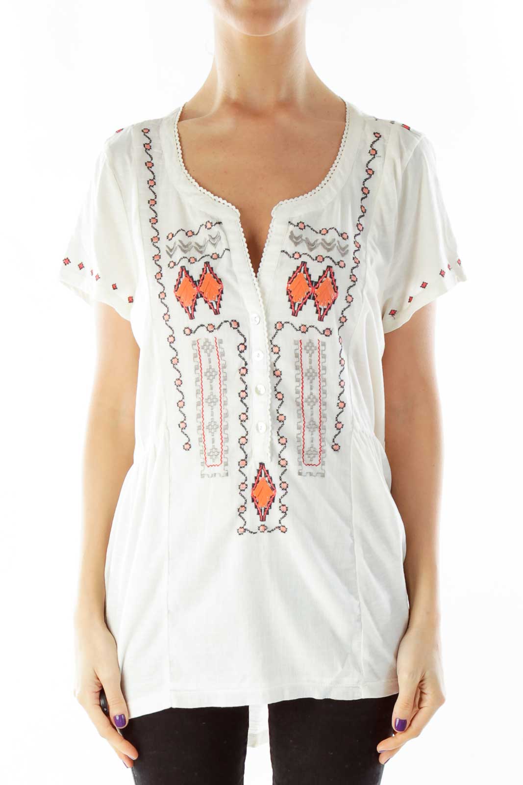 Cream Embroidered Blouse Front