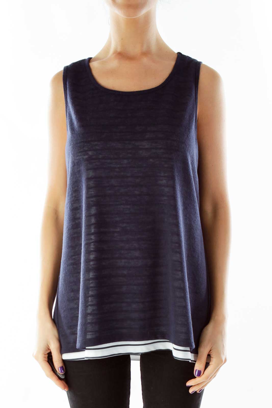Navy Striped Layered Tank Front