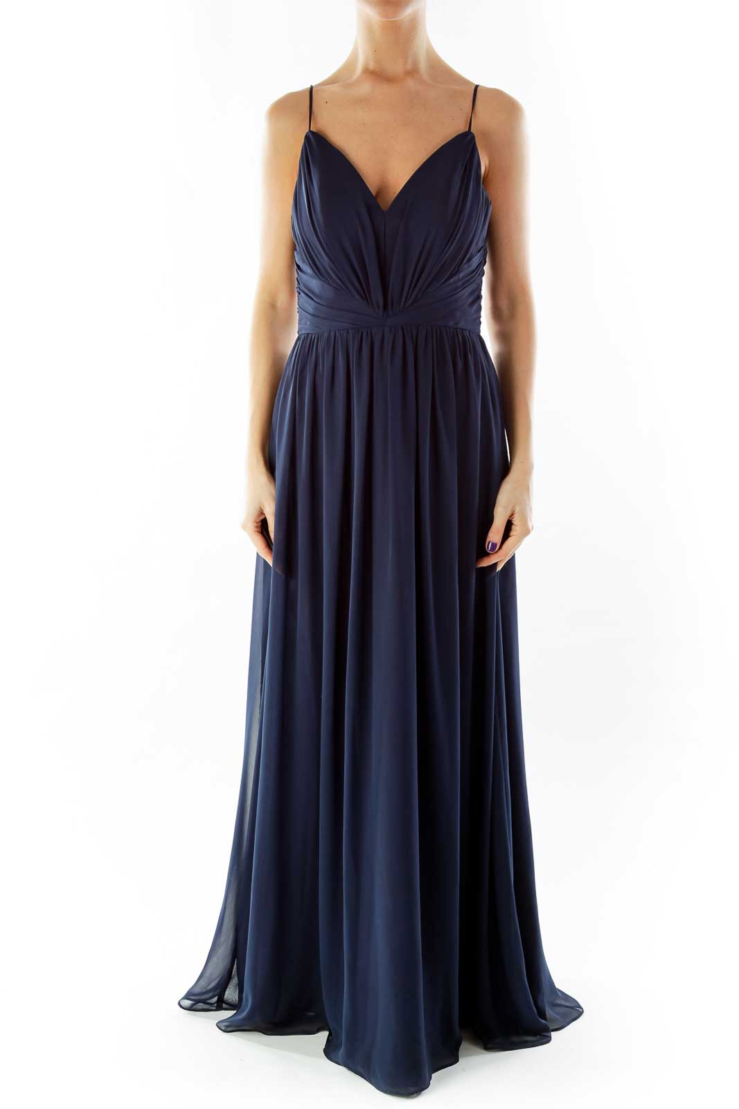 Navy V-Neck Gown Front
