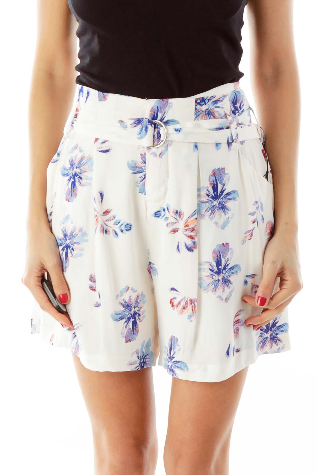 Pink Floral High Waisted Skirt Front