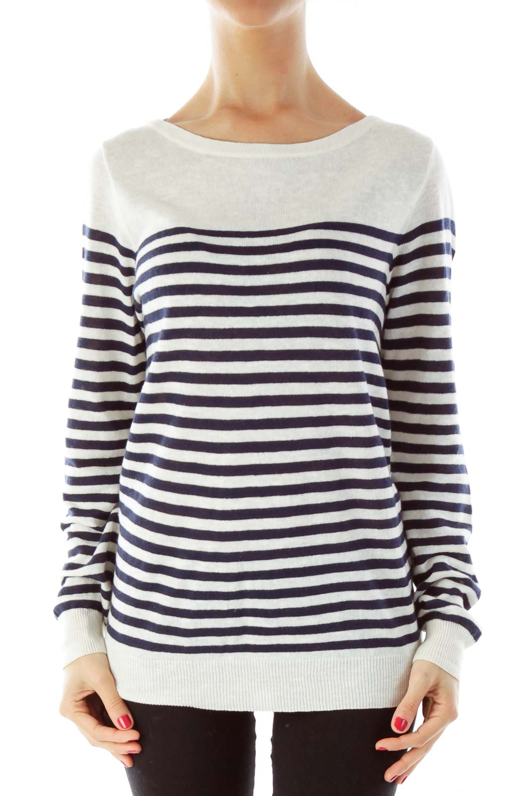 Blue Cream Striped Knit Front