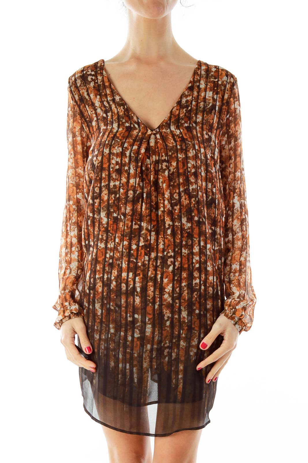 Brown Flower Print Tunic Front