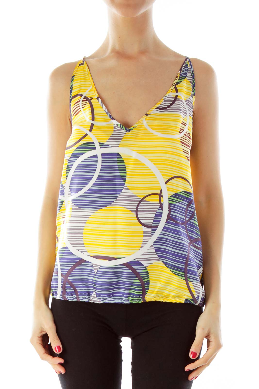 Yellow Blue Printed Top Front