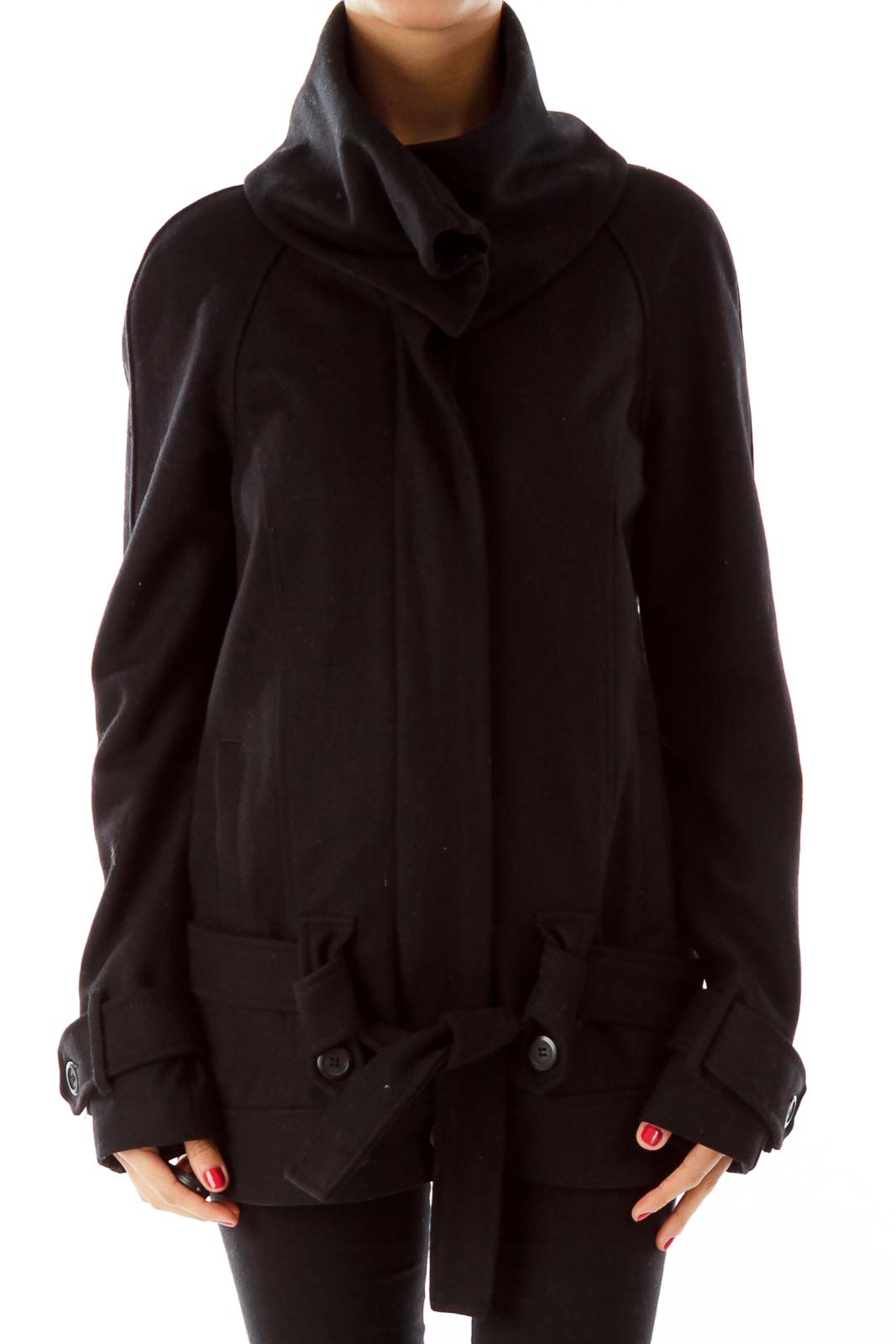 Black Wool Zippered Coat Front
