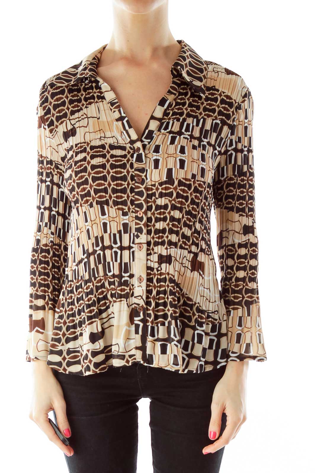 Brown Printed Blouse Front
