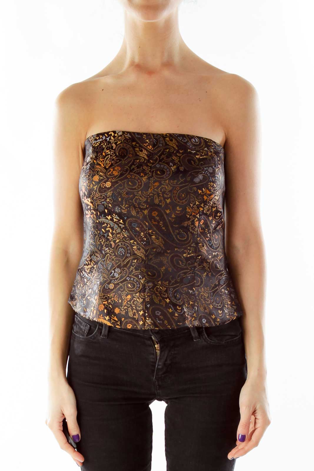 Black Brown Paisley Tube Top Front