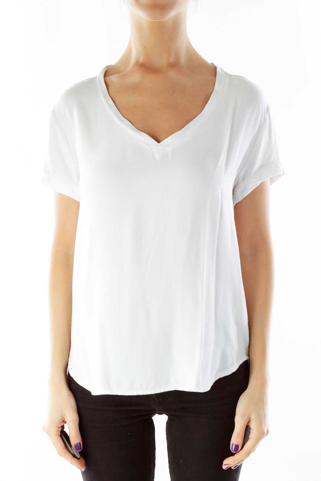 White V-Neck T-Shirt Front