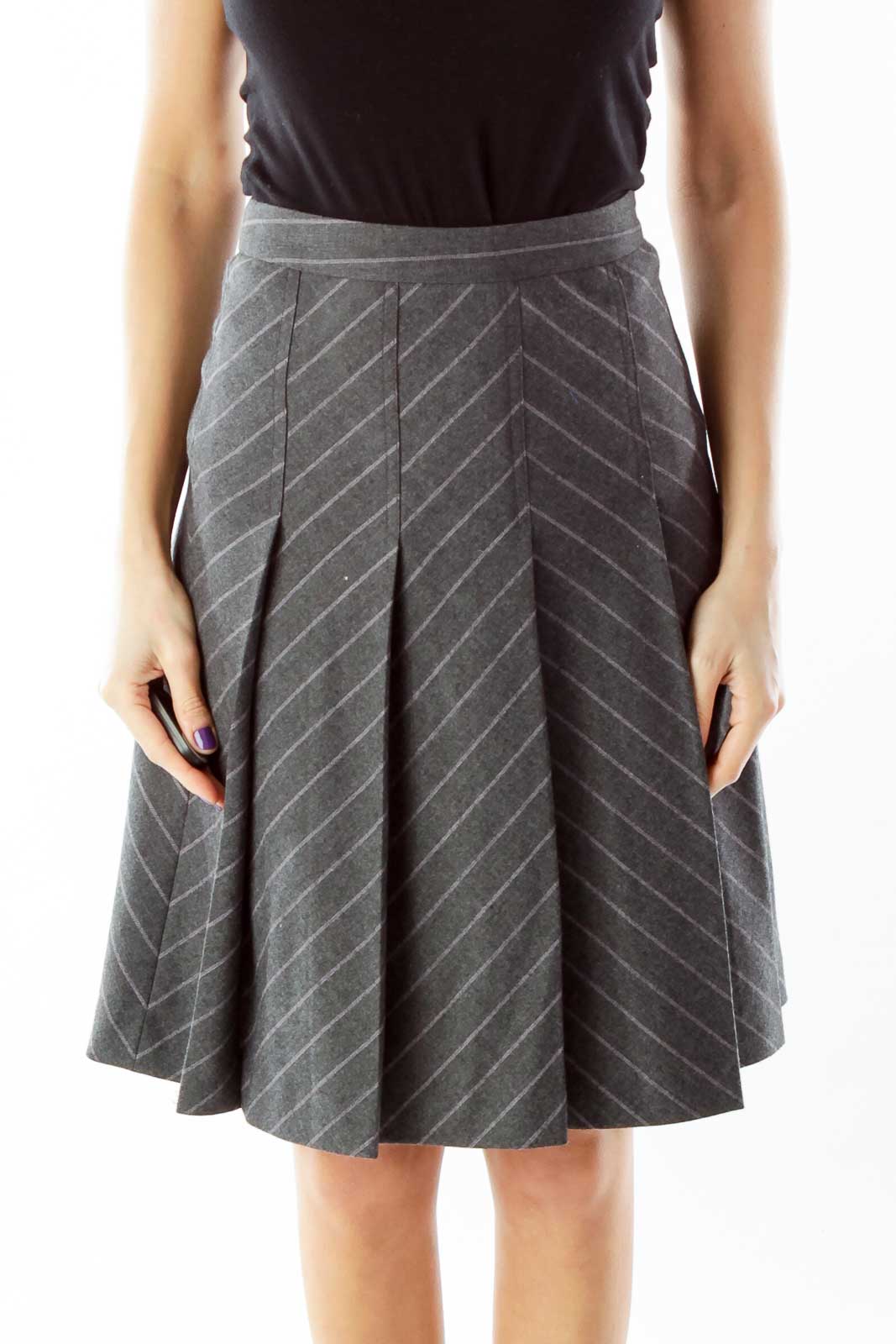 Gray Pleated Skirt with Purple Pinstripe Front