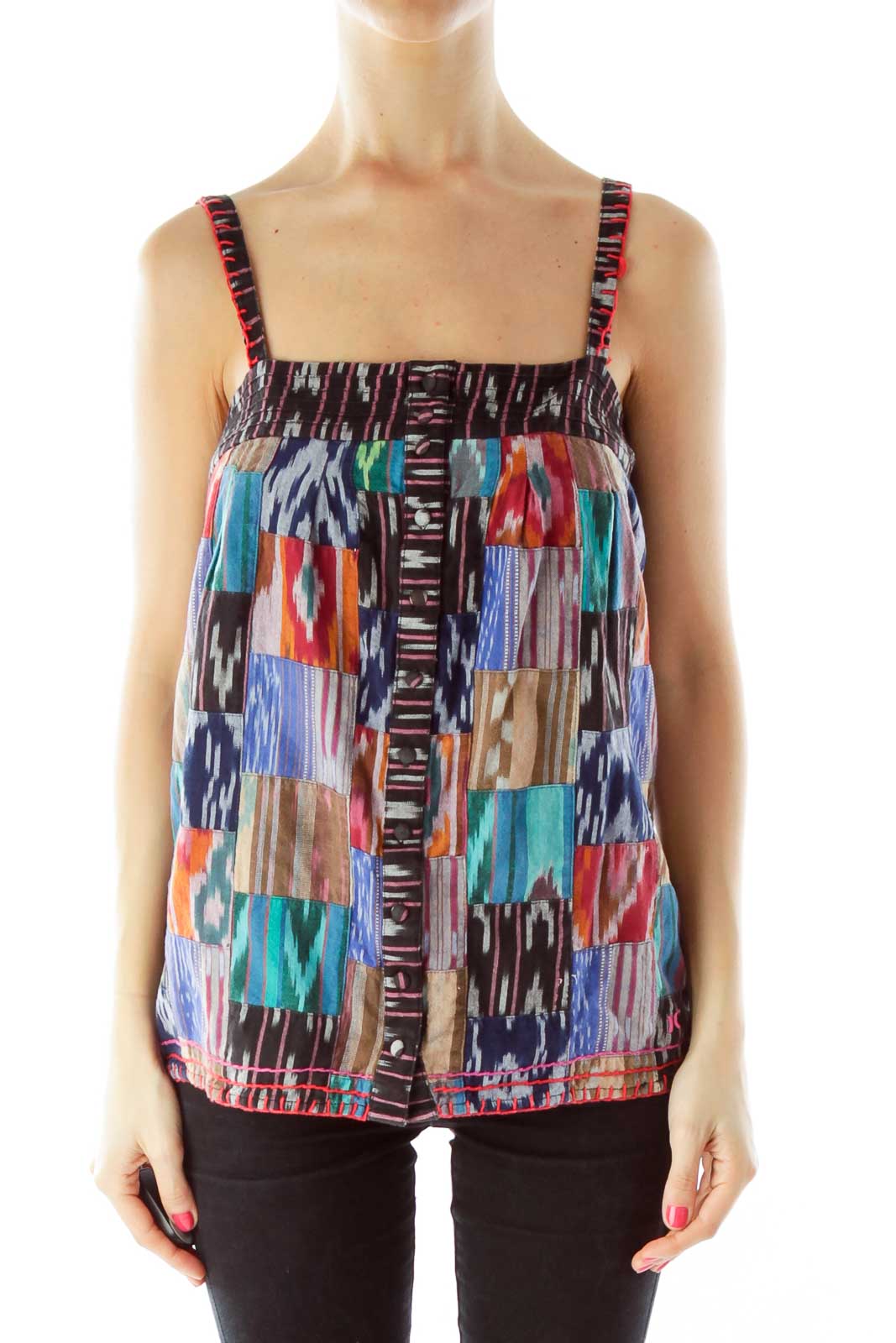 Multicolor Patched Button Down Tank Top Front