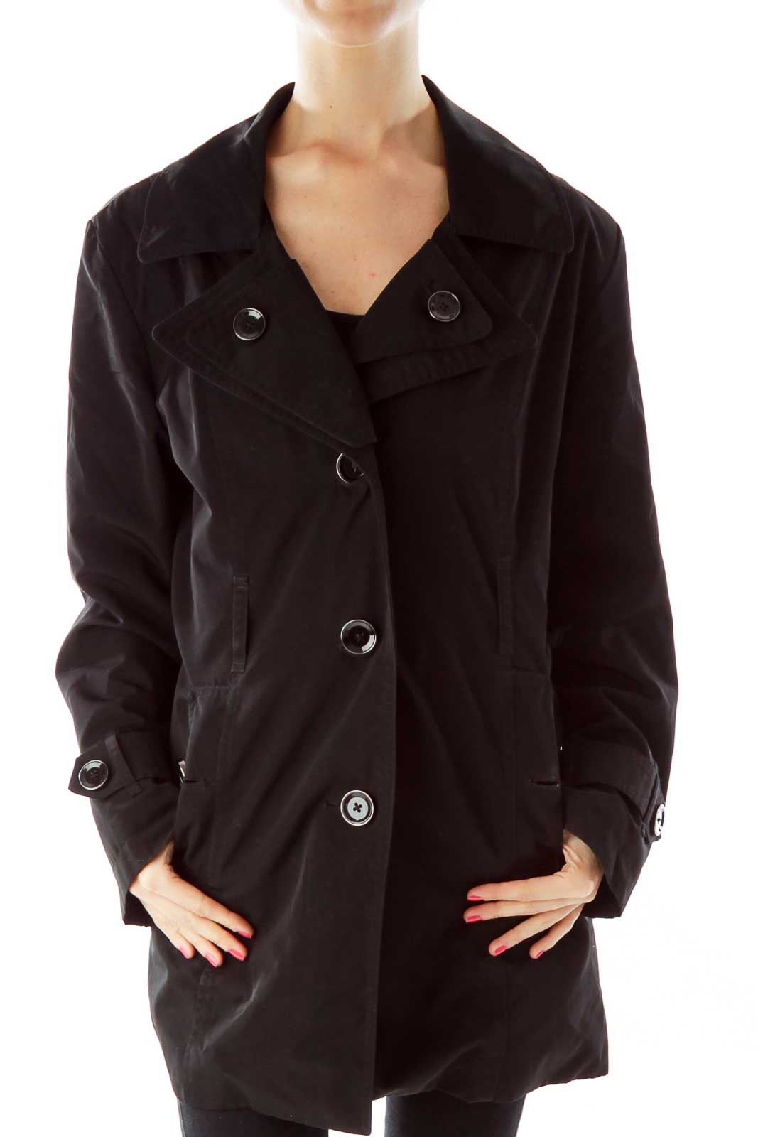 Black Single Breasted Coat Front