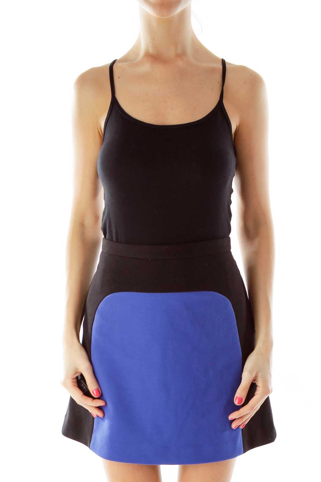 Black Blue Color Block Mini Skirt Front