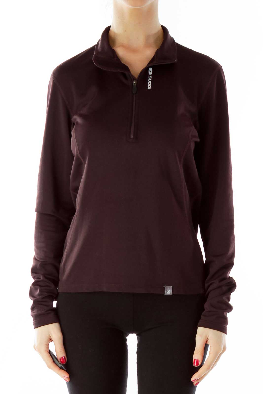 Brown Zippered Sports Top Front