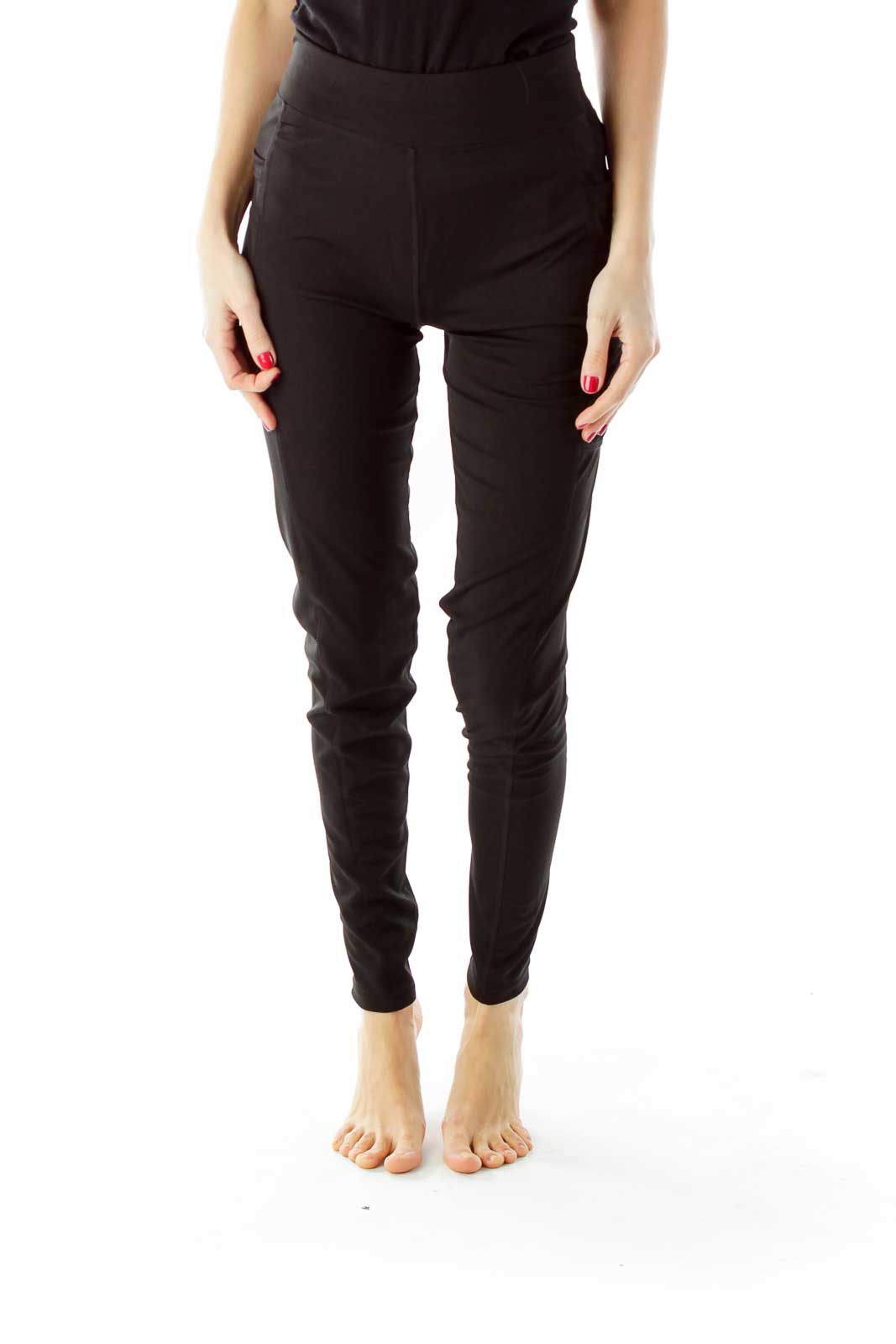 Black Pocketed Yoga Pants Front