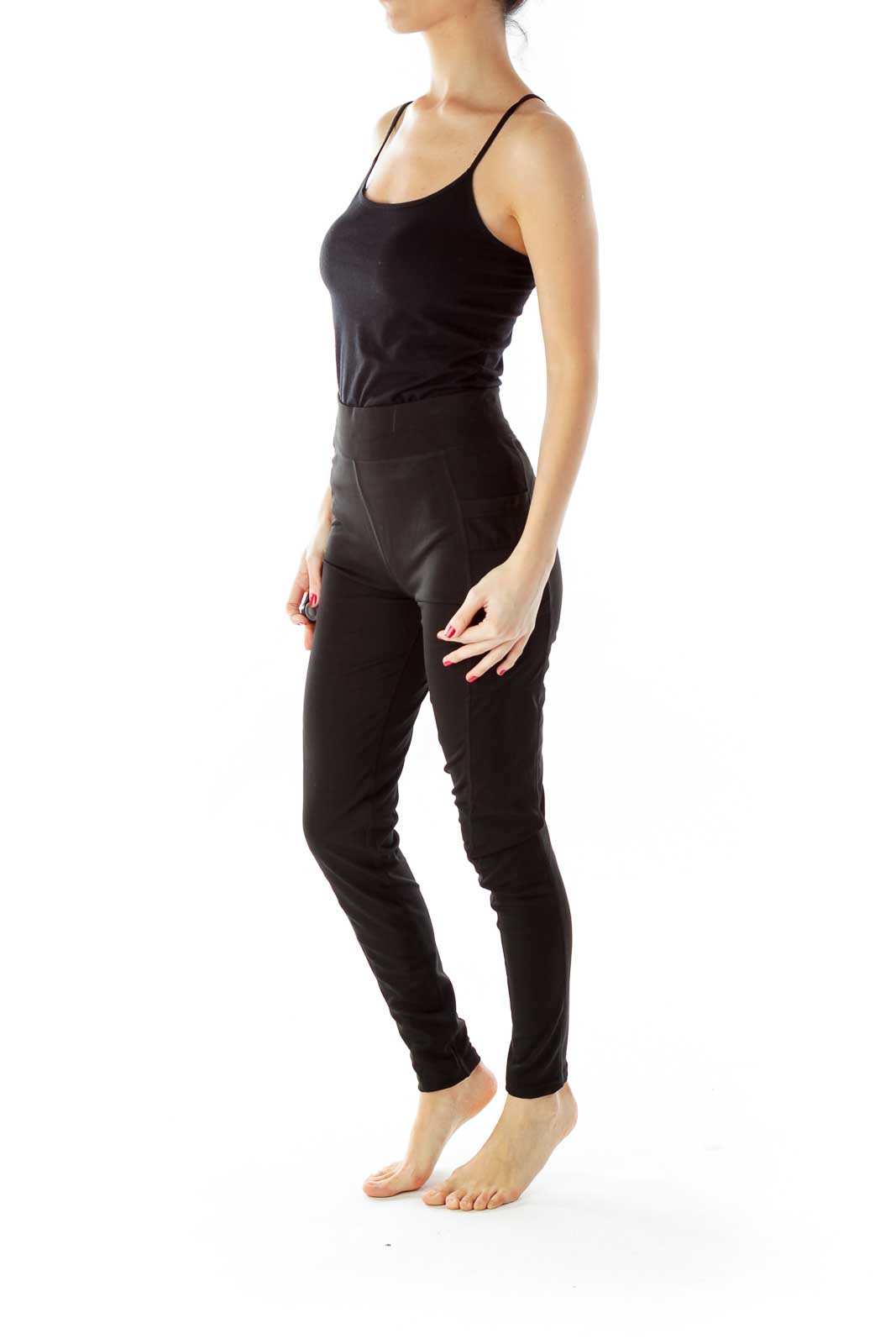 Black Pocketed Yoga Pants Polyester 