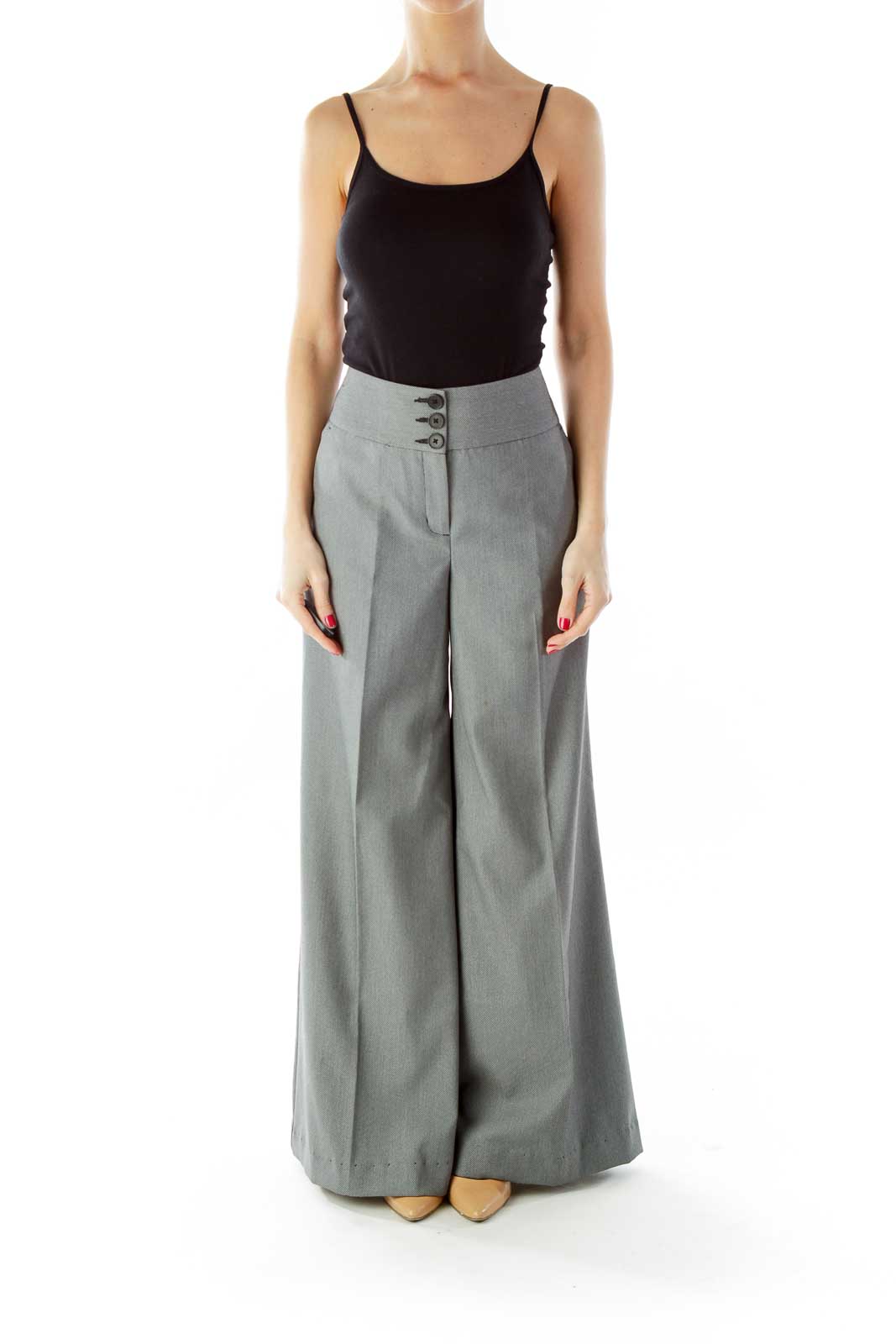Black White Dotted High-Waisted Flared 