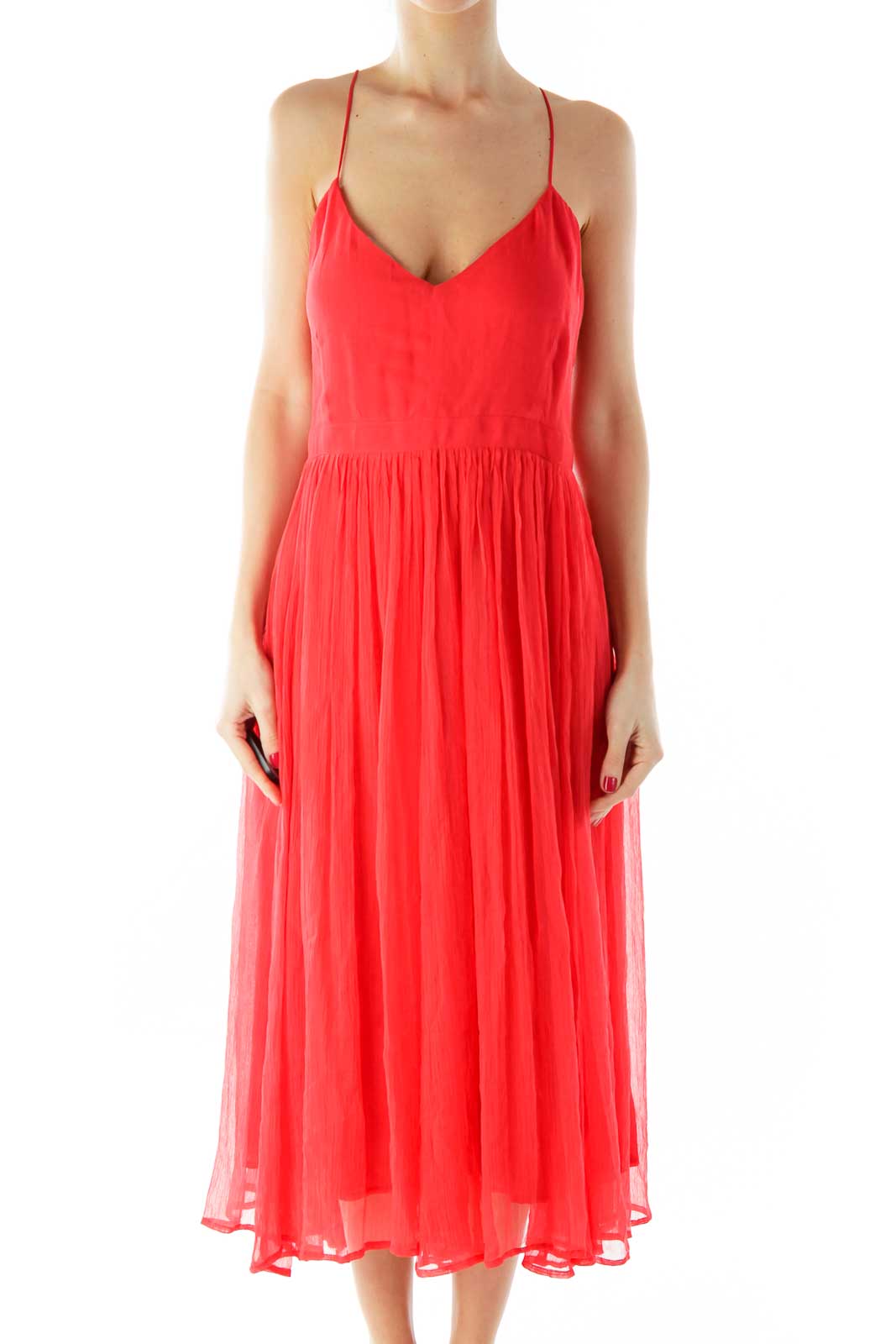 Red Pleated Tent Dress Front