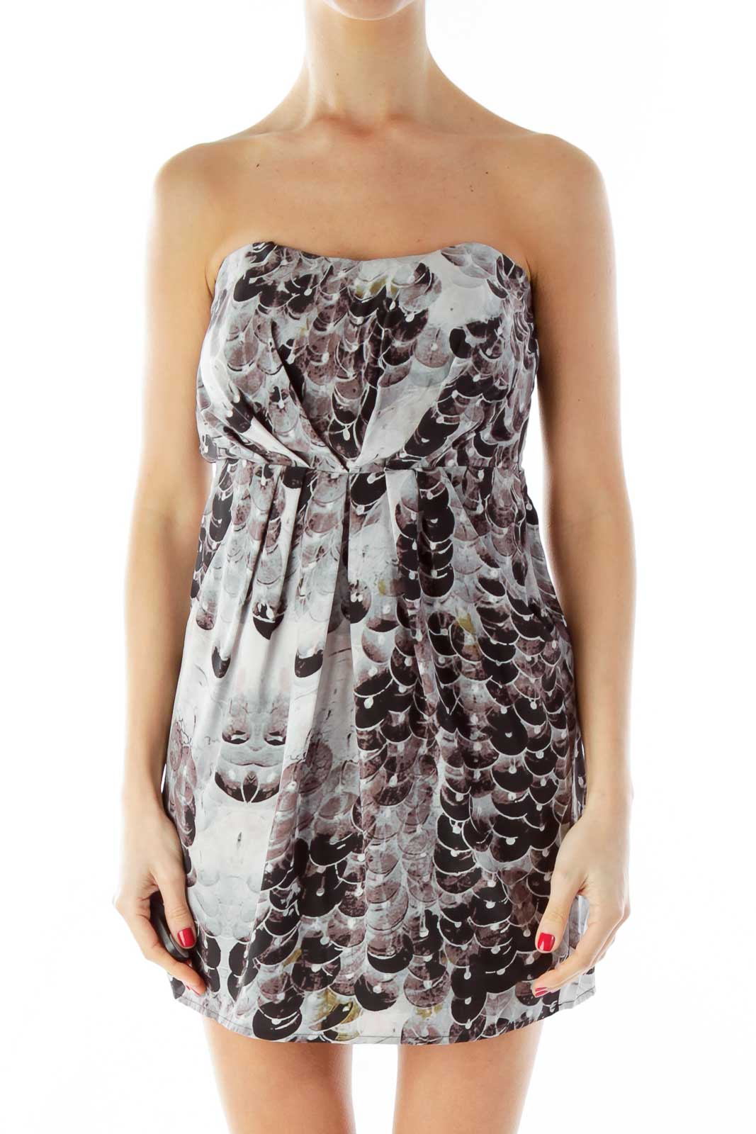 Multicolor Strapless Pocketed Print Dress Front