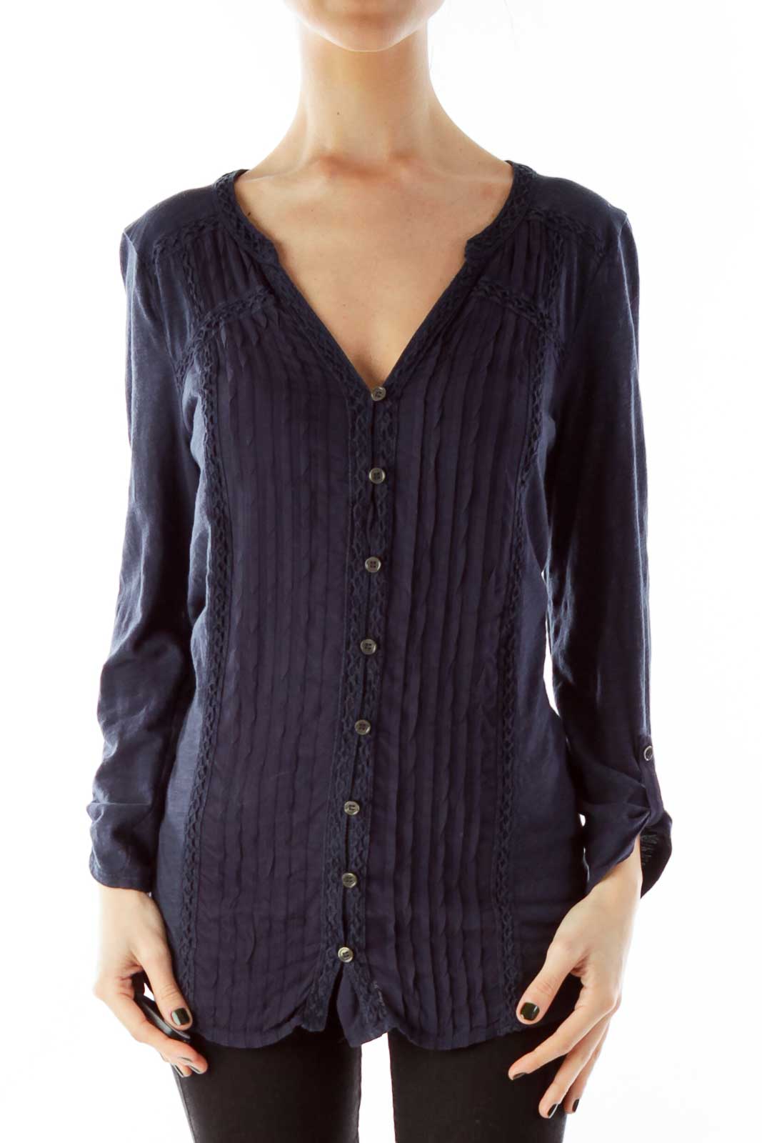 Pleated Buttoned Embroidered Tunic Front