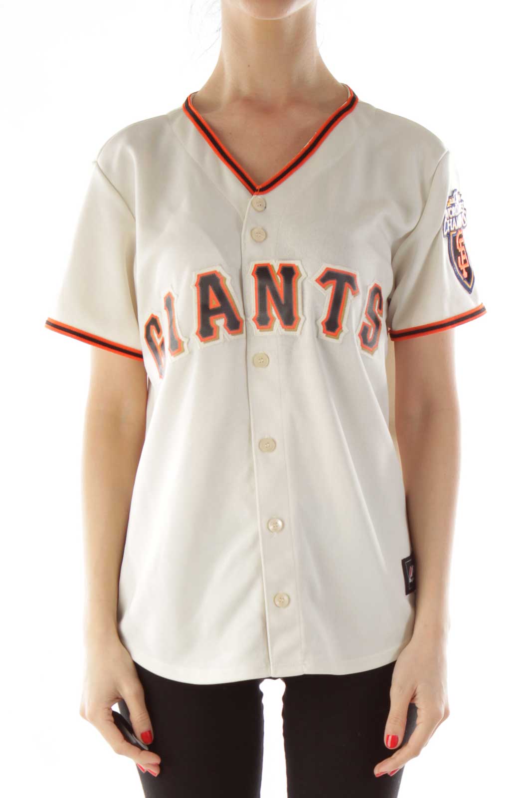 Beige Embroidered Giants Baseball Jersey Front