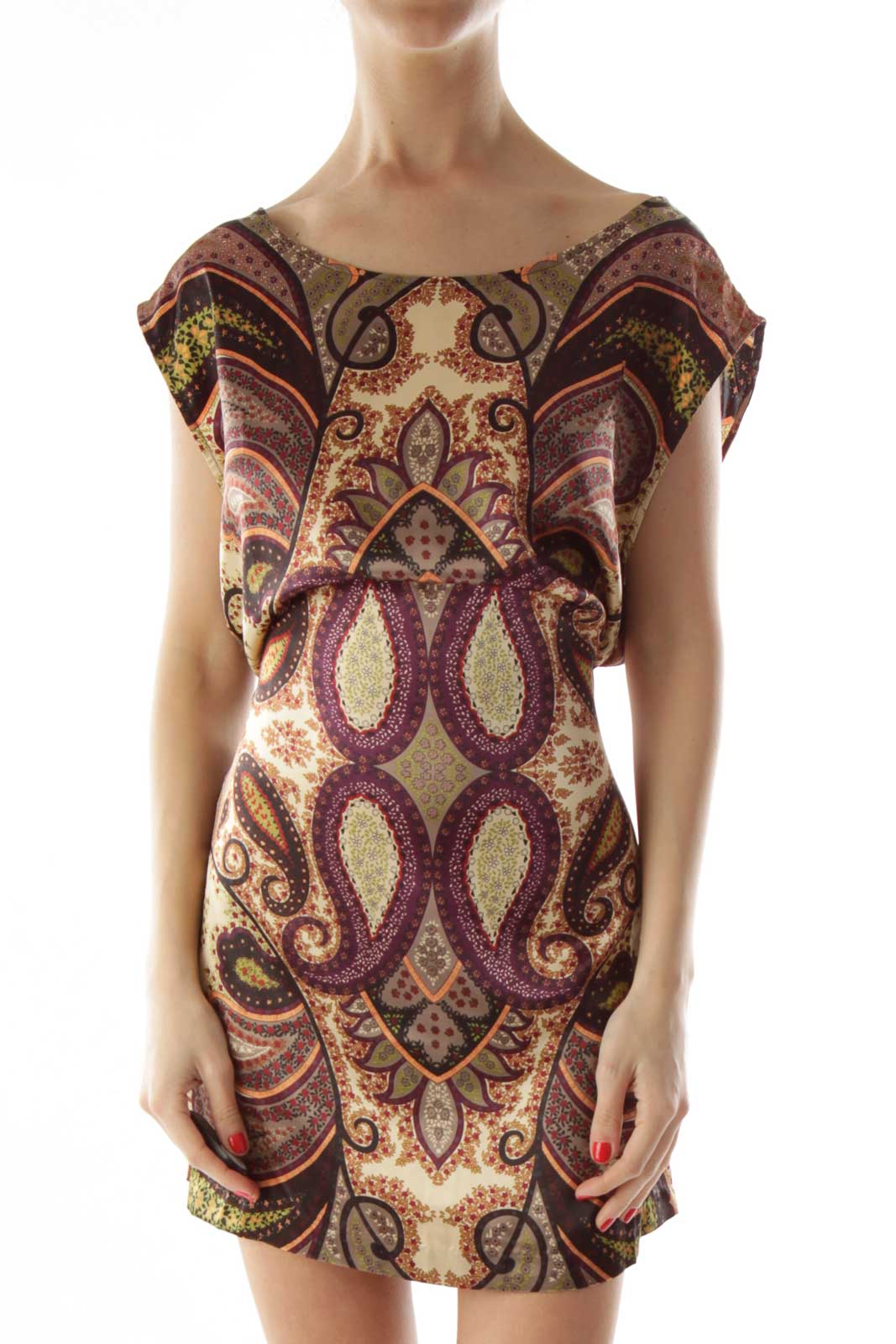 Multicolor Paisely Belted Dress Front