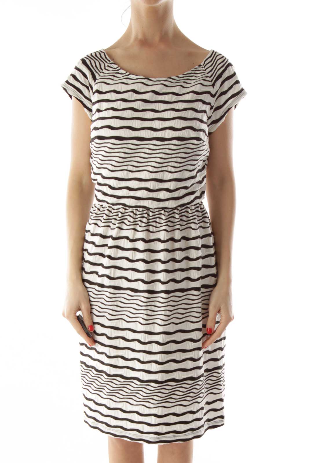 Black White Stripped Day Dress Front