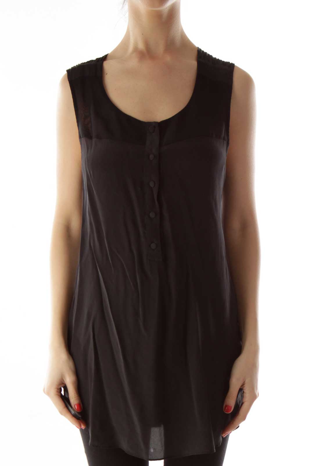 Black Silk See-Through Textured Blouse Front