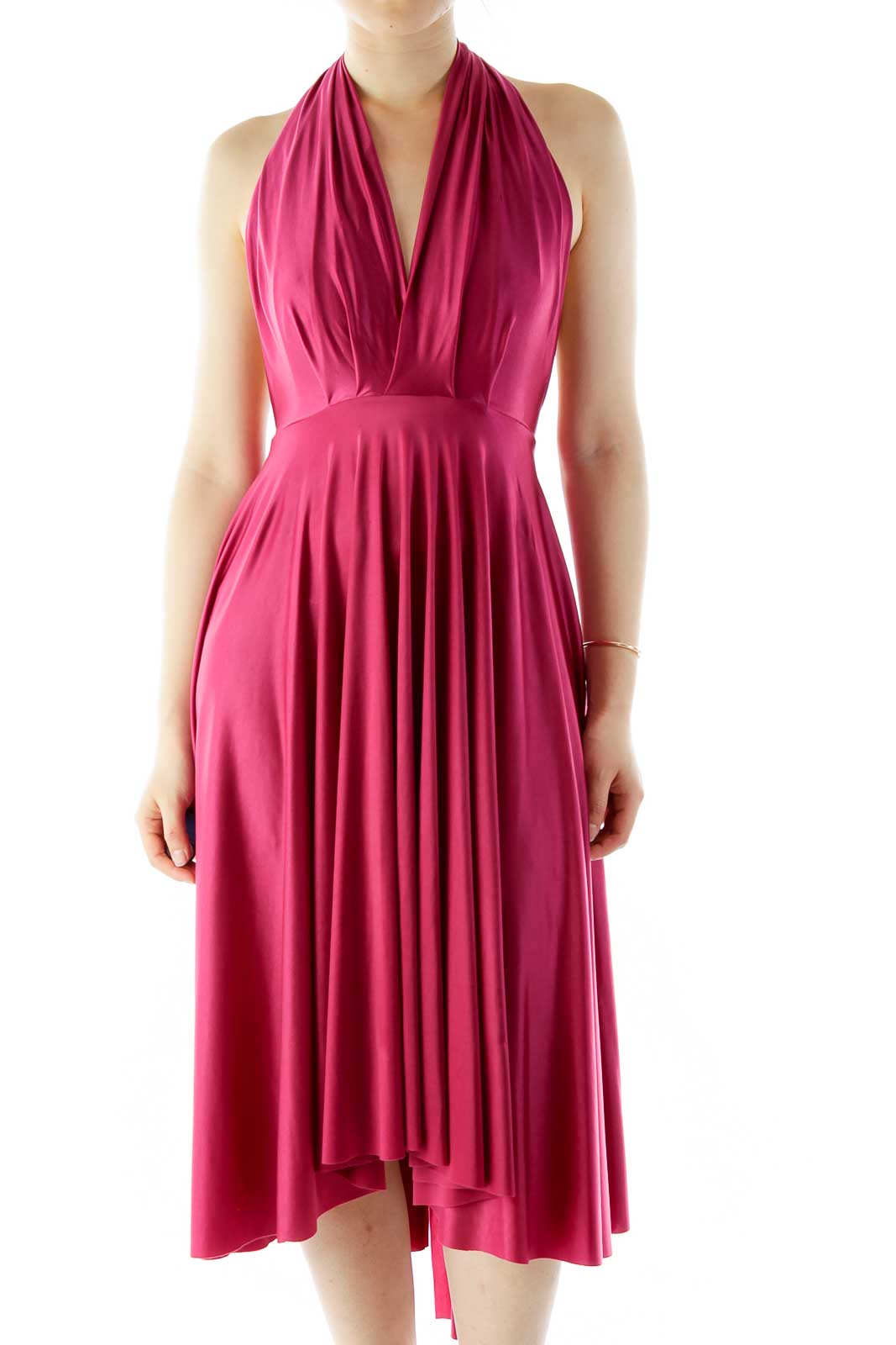 Pink Satin Wrap Cocktail Dress Front