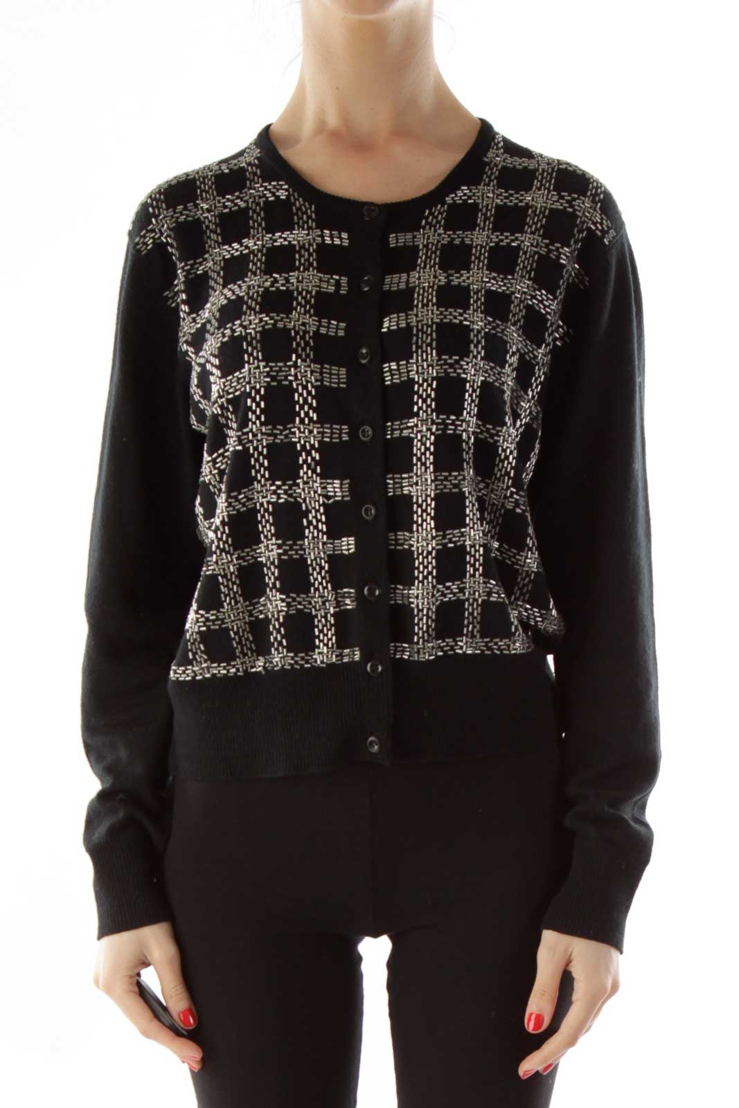 Black Beaded Buttoned Cardigan Front
