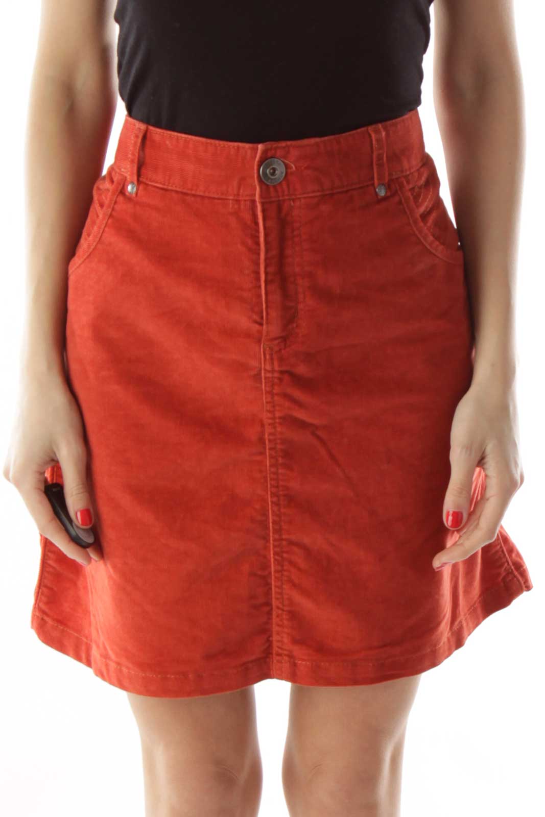 Athleta - Red Corduroy Mini Skirt Cotton Polyester Spandex | SilkRoll