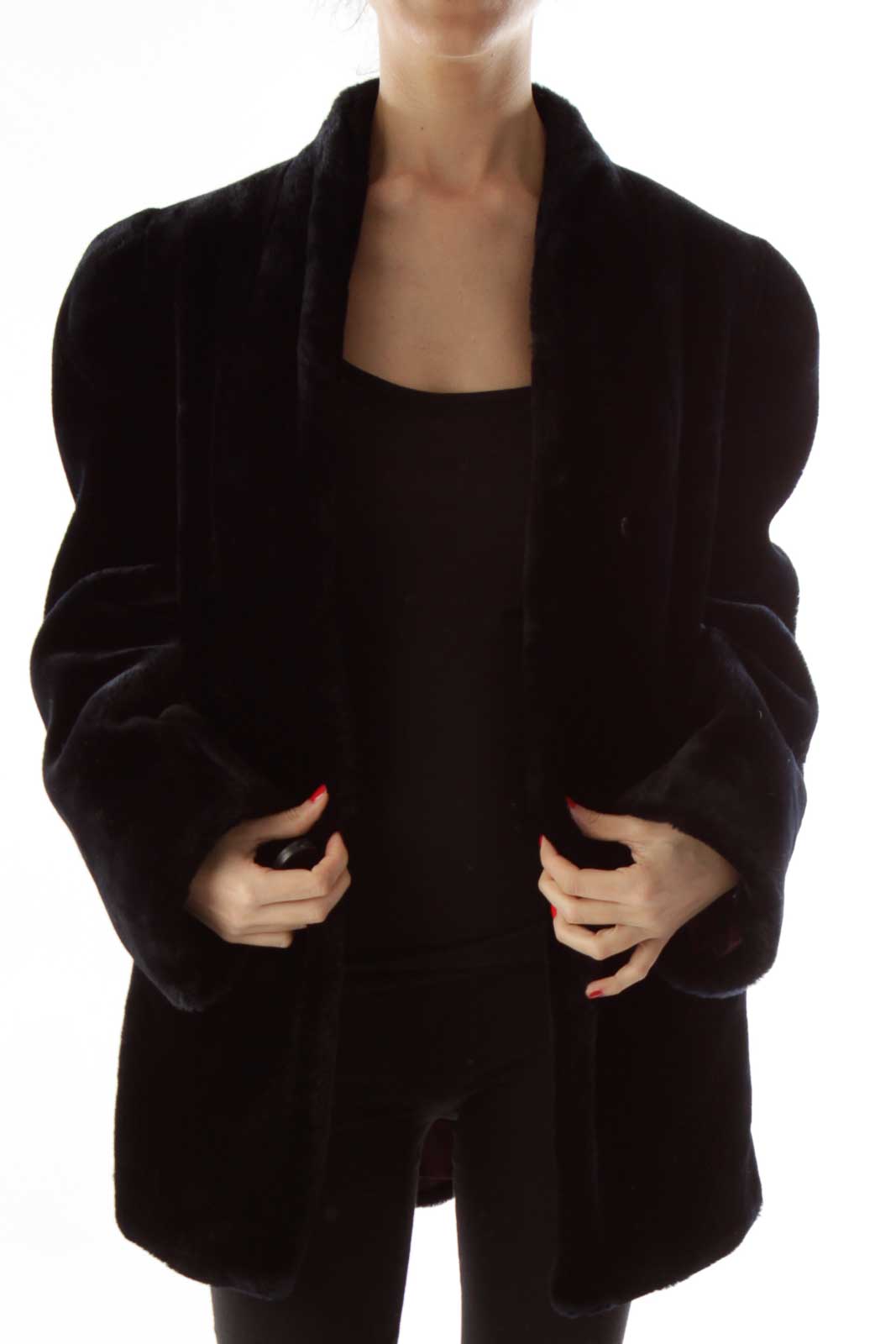 Black Vintage Faux-Fur Coat Front