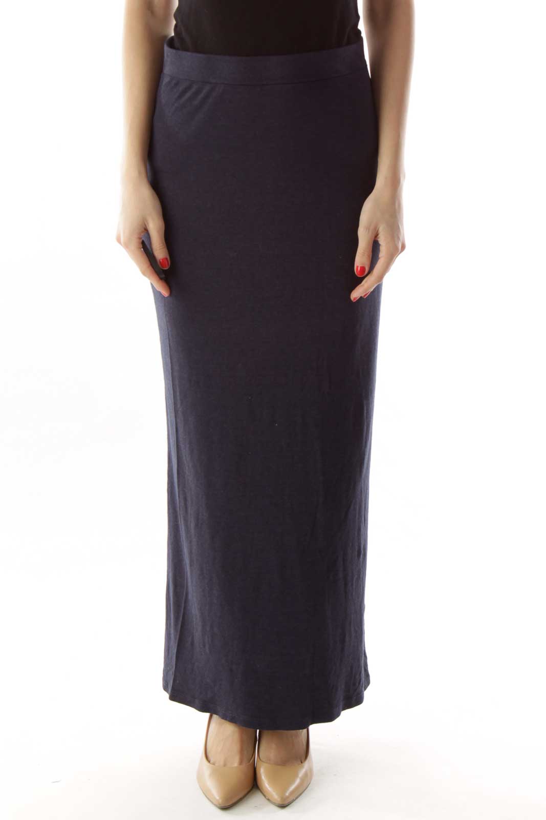 Navy Fitted Maxi Skirt Front
